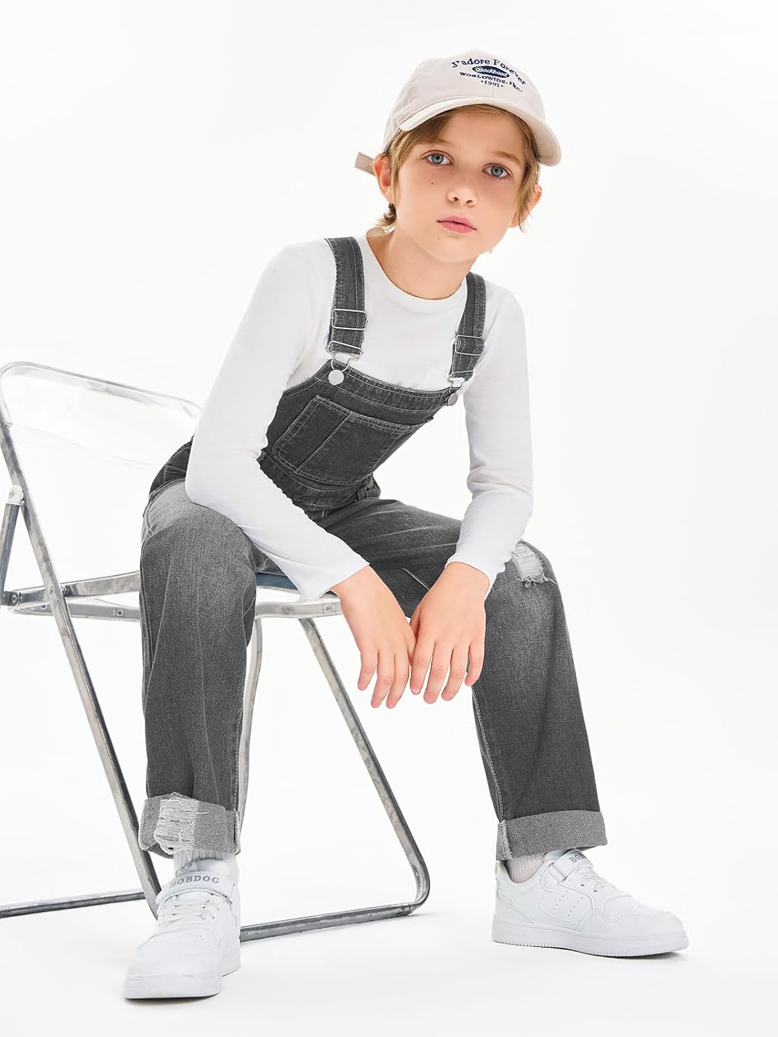 Haloumoning Boys Denim Bib Overalls with Adjustable Straps and Convenient Tool Pockets 5-14 Years