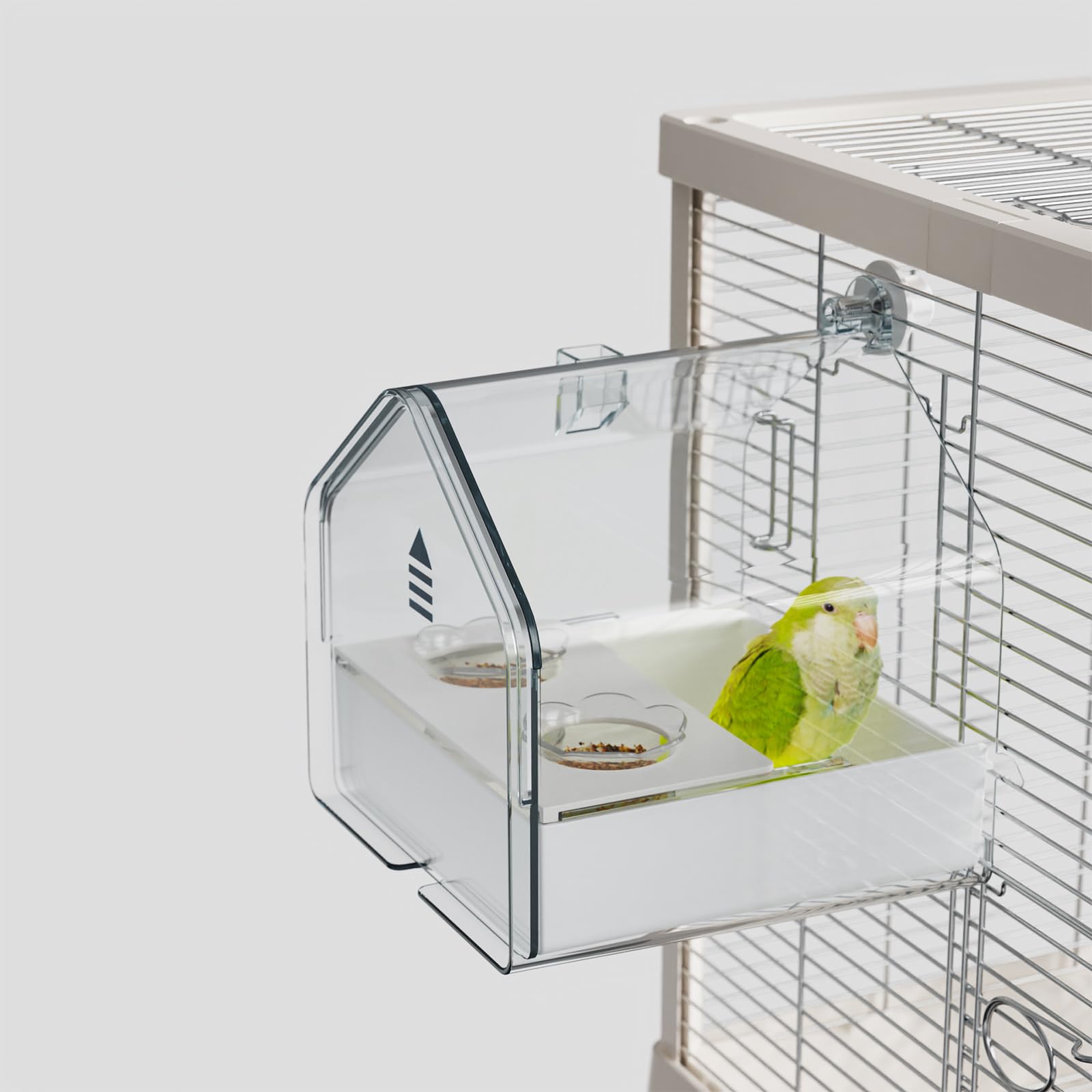 Hanging Bird Bath for Cage, 3-in-1 Multifunctional Bathtub -Bath, Feeder & House for Small to Medium Lovebirds, Finches, Parakeets – Essential Bird Cage Accessory (White)