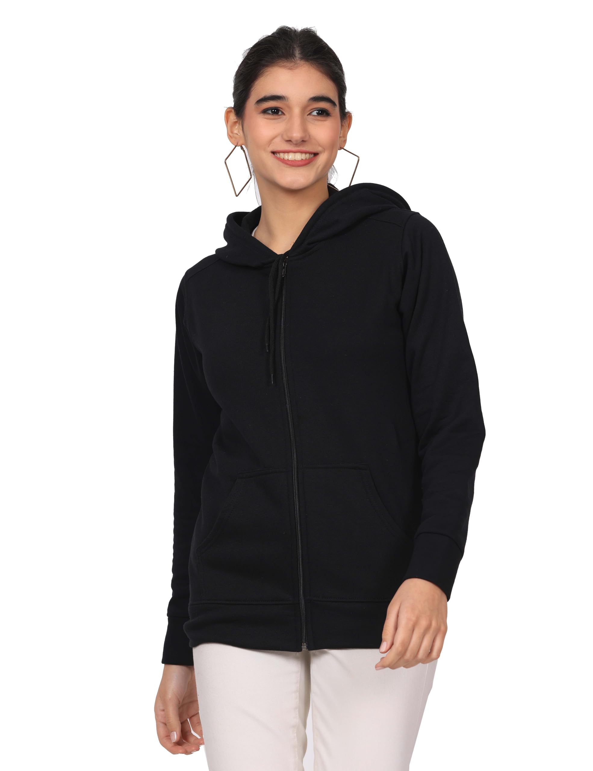 marvent Women's Solid Zipper Hooded Sweatshirt | Front Zip, Ribbed Hem, Lined Hood, Casual Winter Wear-picture-26