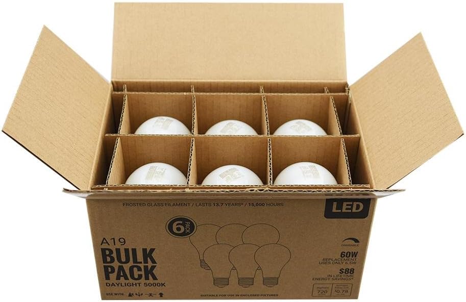 60-Watt Equivalent A19 Frosted Glass Filament Dimmable LED Light Bulb Daylight (6-Pack)