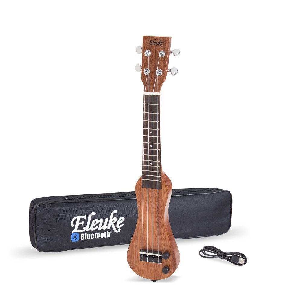 21inch soprano size portable electric solid body travel ukulele equipped with bluetooth function enables enjoying & practicing silently without disturbing anybody even on the airplane during at night