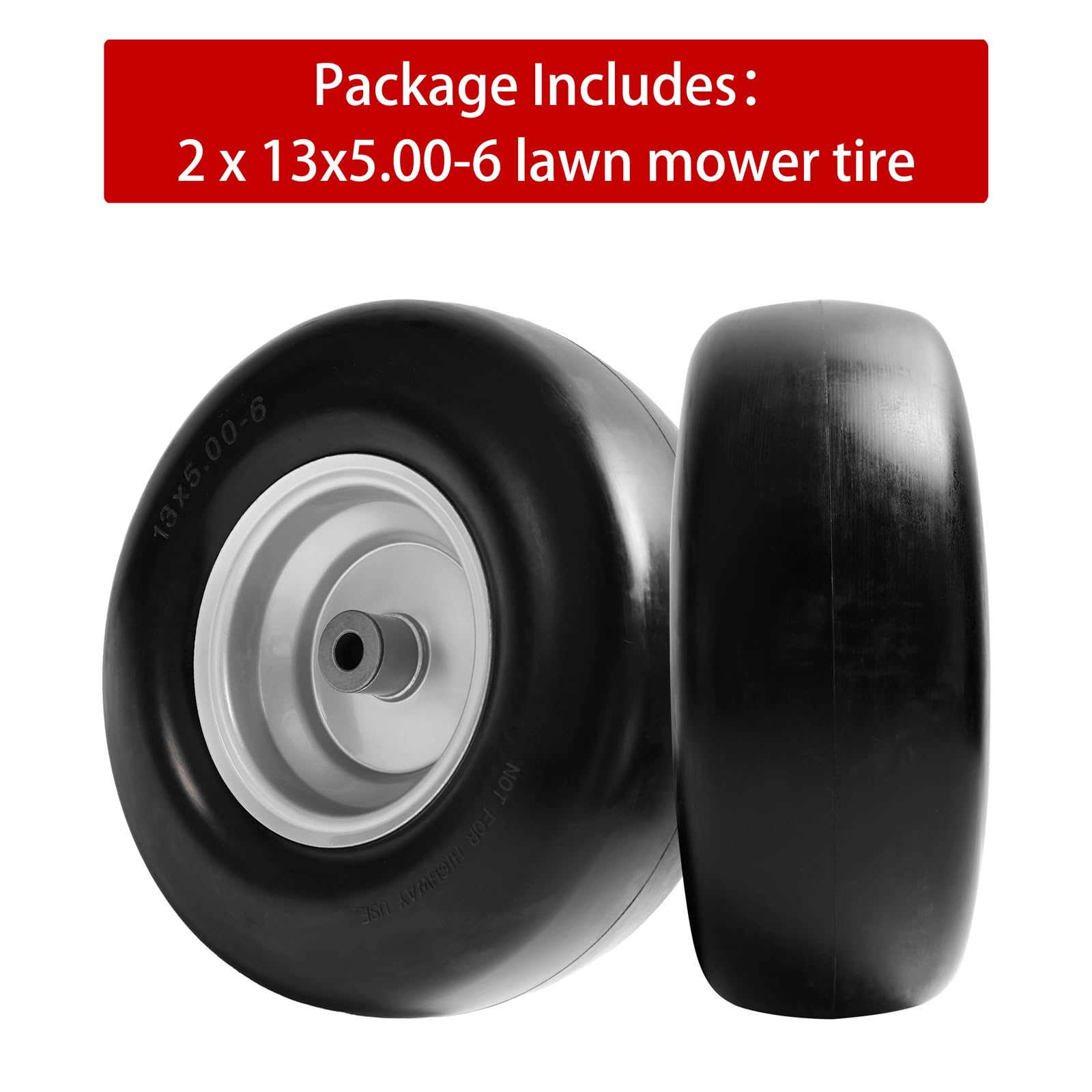 Montaje de rueda y neumático de cortacésped sin planos de 13 x 5.00-6, compatible con cortacéspedes de giro cero, con bujes de grasa de 3/4 y 5/8 pulgadas y un cubo centrado de 3.25 a 5.9