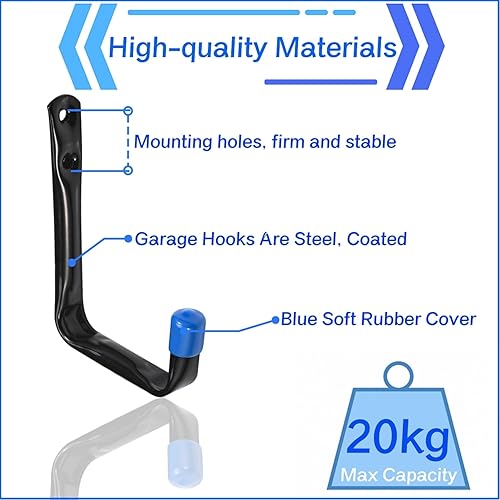 Miniatura 3 de Ganchos de almacenamiento de garaje, 16 piezas resistentes de montaje en pared J para herramientas, cable, cable de extensión (19G-3.3 pulgadas 16)