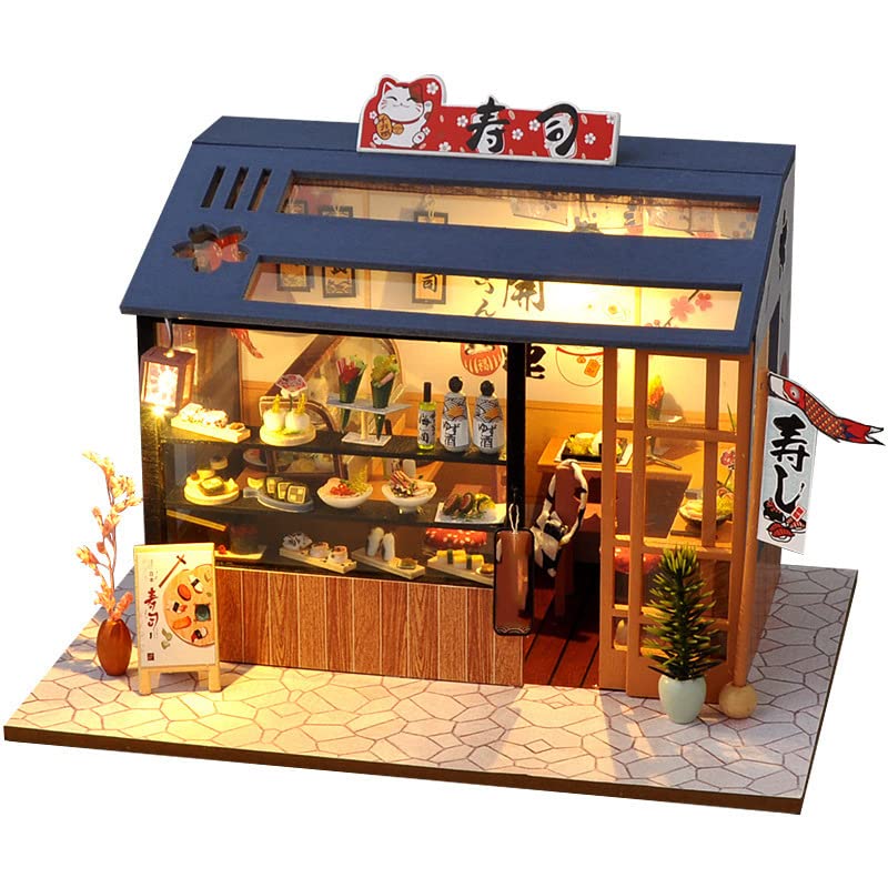 Amazon | ドールハウス ミニチュアハウスDIY木製 寿司屋 手作りキット 