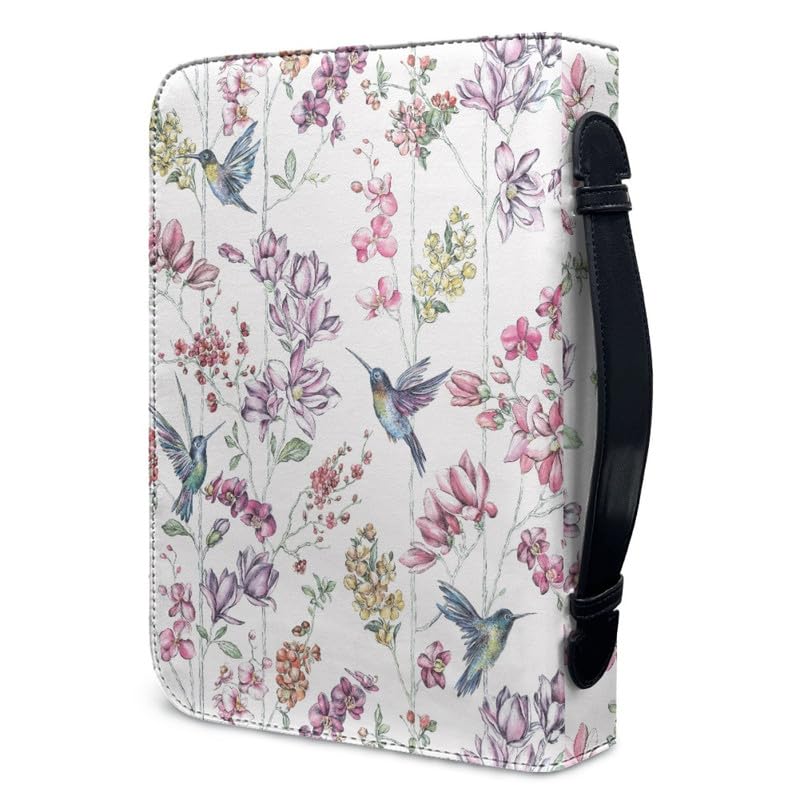 Garronmavis Sketch Flower Hummingbird Bible Covers for Women Watercolor Bird Bible Case with Handle, Floral Birds Bible Bag - 2XL - Image 3