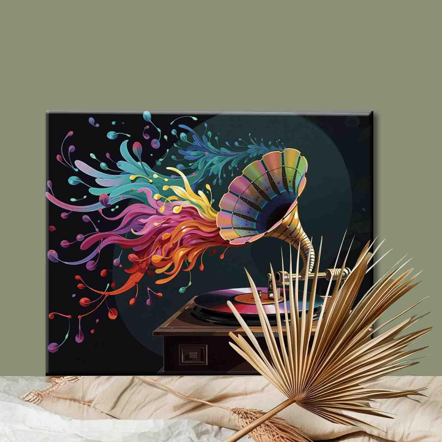Paint by Numbers for Adults,Music Film Discs,DIY Acrylic Watercolor Painting by Numbers for Kids Beginners Abstract Colorful Painting Arts Craft On Canvas Home Wall Decor(16X20 inch DIY Frame)