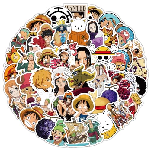 Image of 50+PCS Anime One Piece Stickers - Waterproof Vinyl Stickers for Laptop, Phone, Luggage & More | Luffy, Zoro, Straw Hat Pirates & Anime Fans