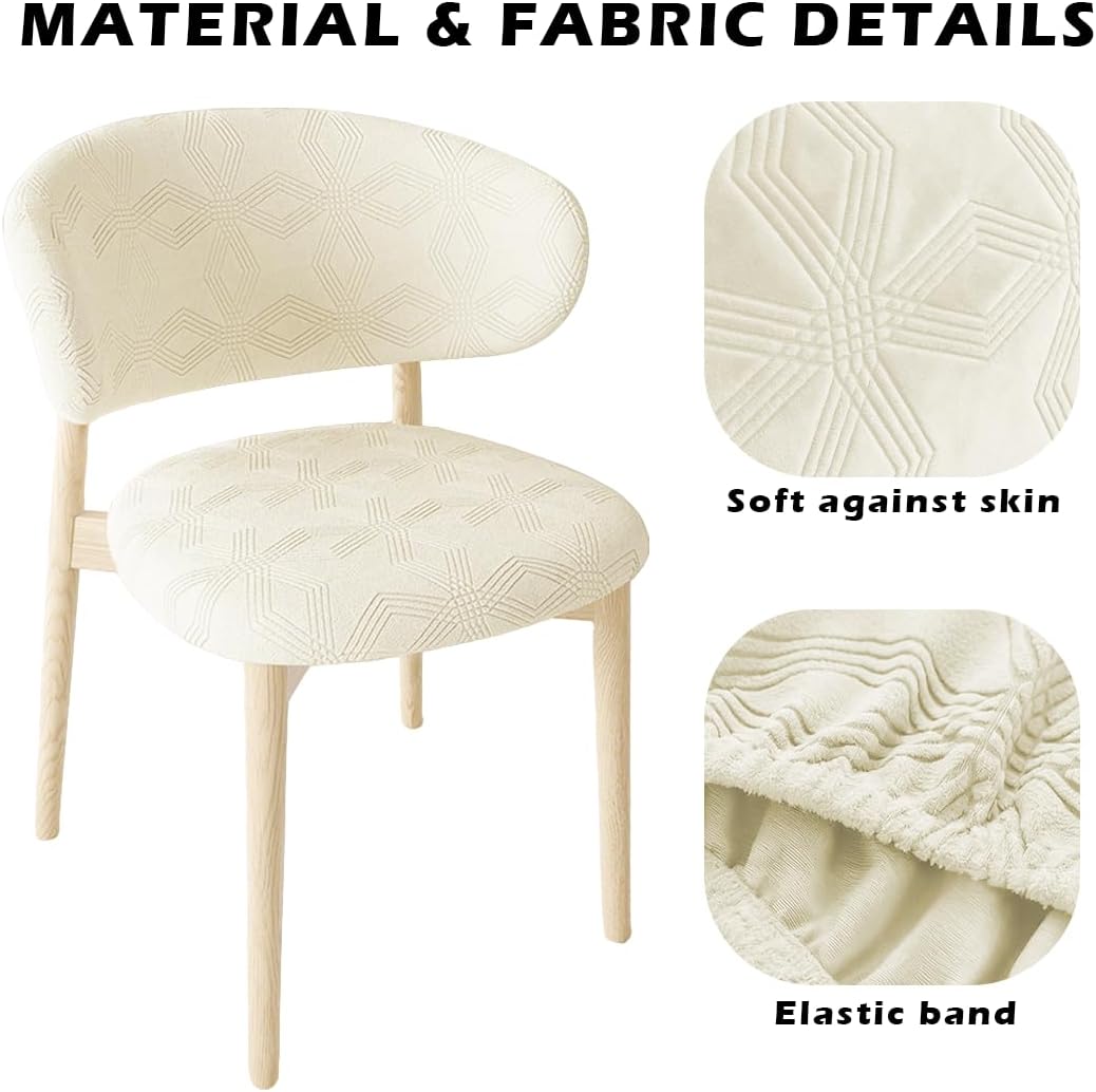 Stretch Split Farmhouse Dining Room Chair Covers Jacquard Arc Shaped Dining Chair Slipcover Washable Curved Back Accent Kitchen Chair Slipcover for Home M Set of 4 Beige