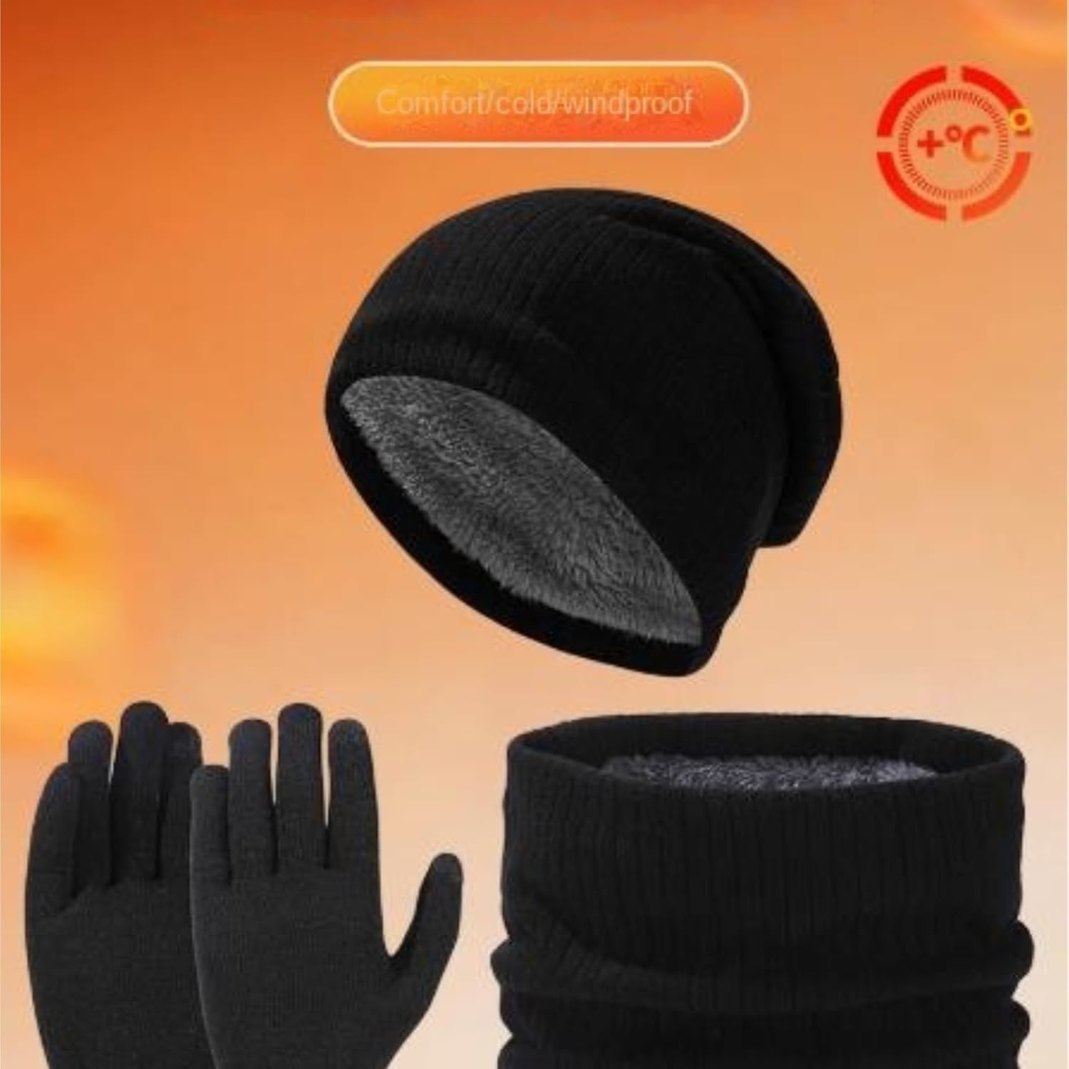 Hat Scarf Gloves Set Winter Warm Knitwear 3 Piece Set of Hat Scarf and Gloves Winter(Pink)