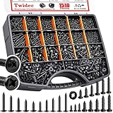 Twidec/1510PCS Wood Screws 410 Stainless Steel Assortment Kit,M2 M3 M4#8#10 Pan...