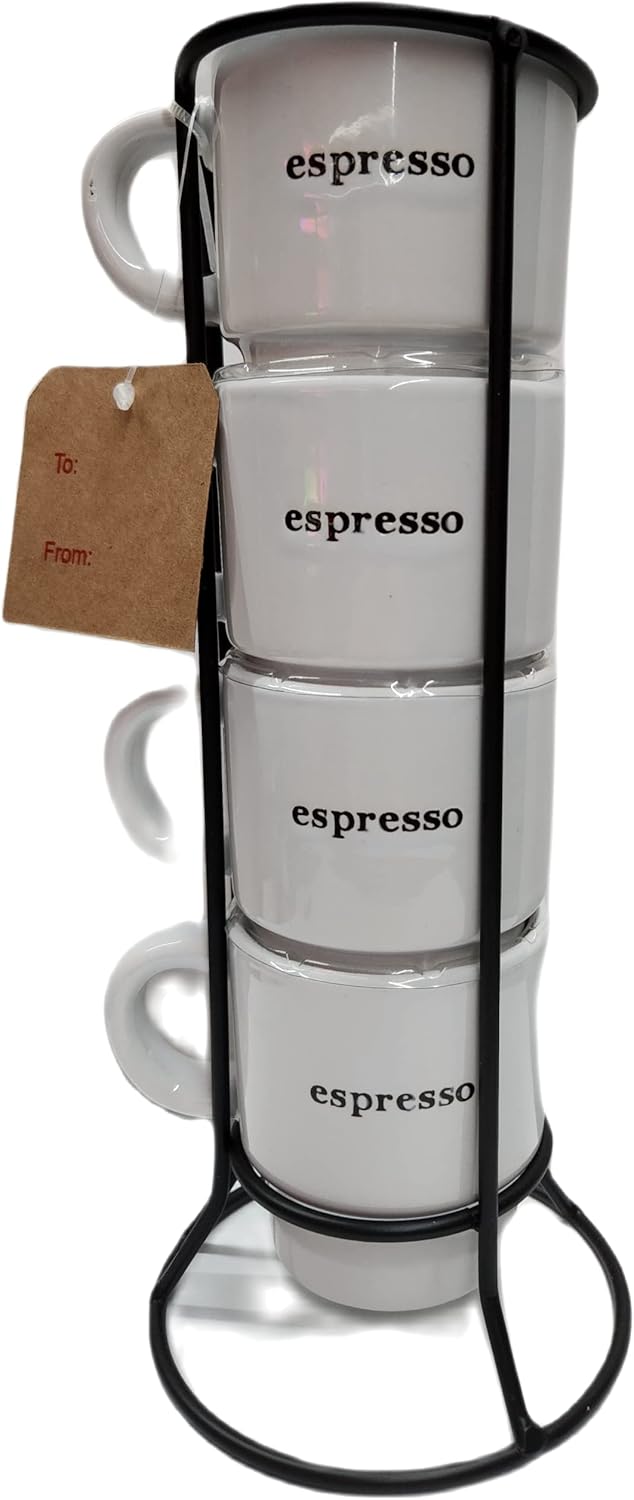 Premium 5pc Espresso Set (White) 4 Stoneware Espresso Cups