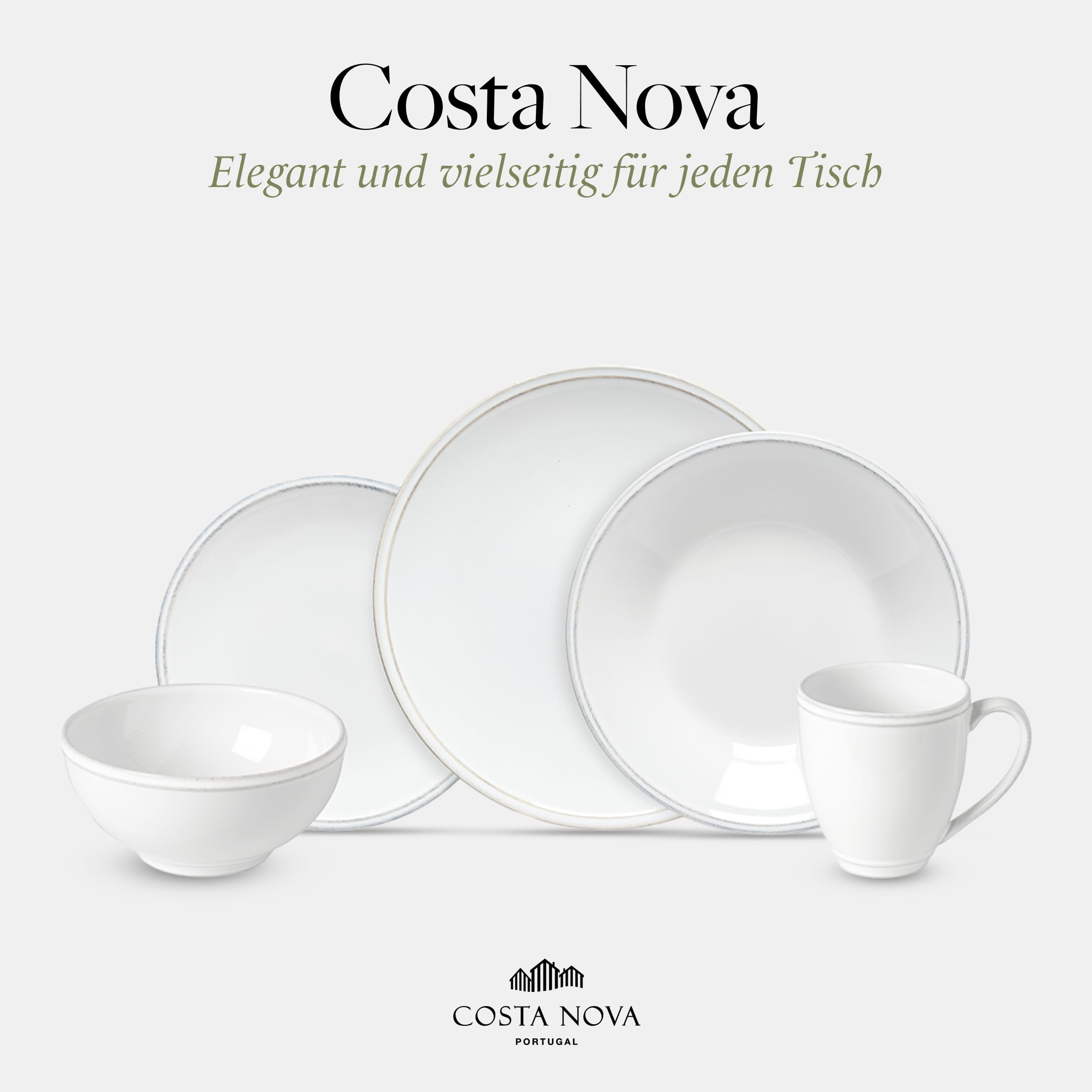 Costa Nova Geschirrset Friso: 30-teiliges Steinzeug-Set, Spülmaschinen-, Mikrowellen-, Ofen- & Gefrierfest, Komplettes Tafelservice für 6 Personen mit flachen & tiefen Tellern, Schalen & Tassen, Weiß