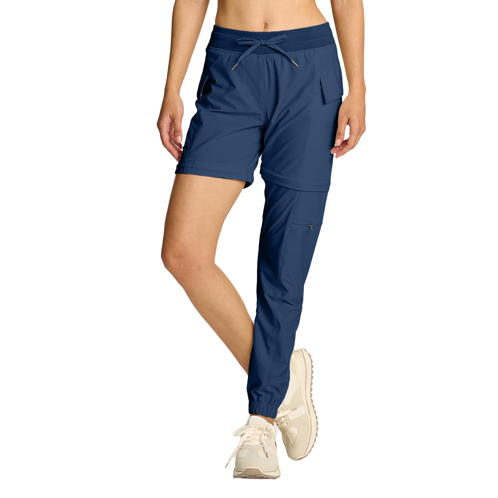 smawell Women's Stretch Scrubs Pants with Pockets Lightweight Convertible Hiking Pants Navy Blue L