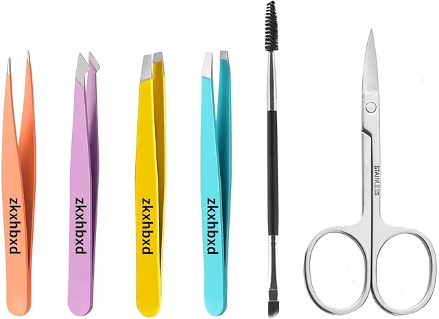 Tweezers Set Tweezers for Eyelashes Stainless Steel Plucking Precision Tweezers Set for Ingrown Hair Remove and Lash Extension, Plucking Tweezers with Leather Case for Gifts (6-Piece)