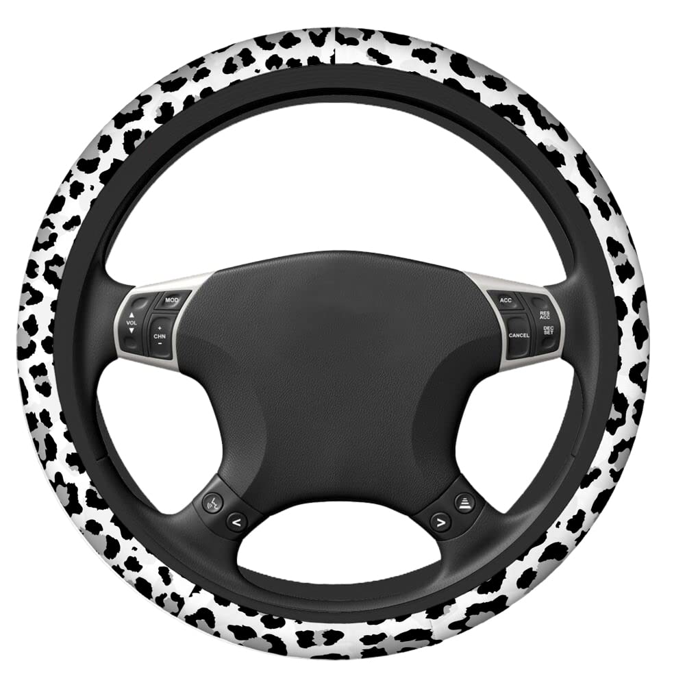 Swono Leopard Print Non-Slip Steering Wheel Cover Wild Animal Snow Leopard Neoprene Car Steering Wheel Covers Grip Automotive Steering Wheel Protector Auto Car Wrap Cover 15 Inch