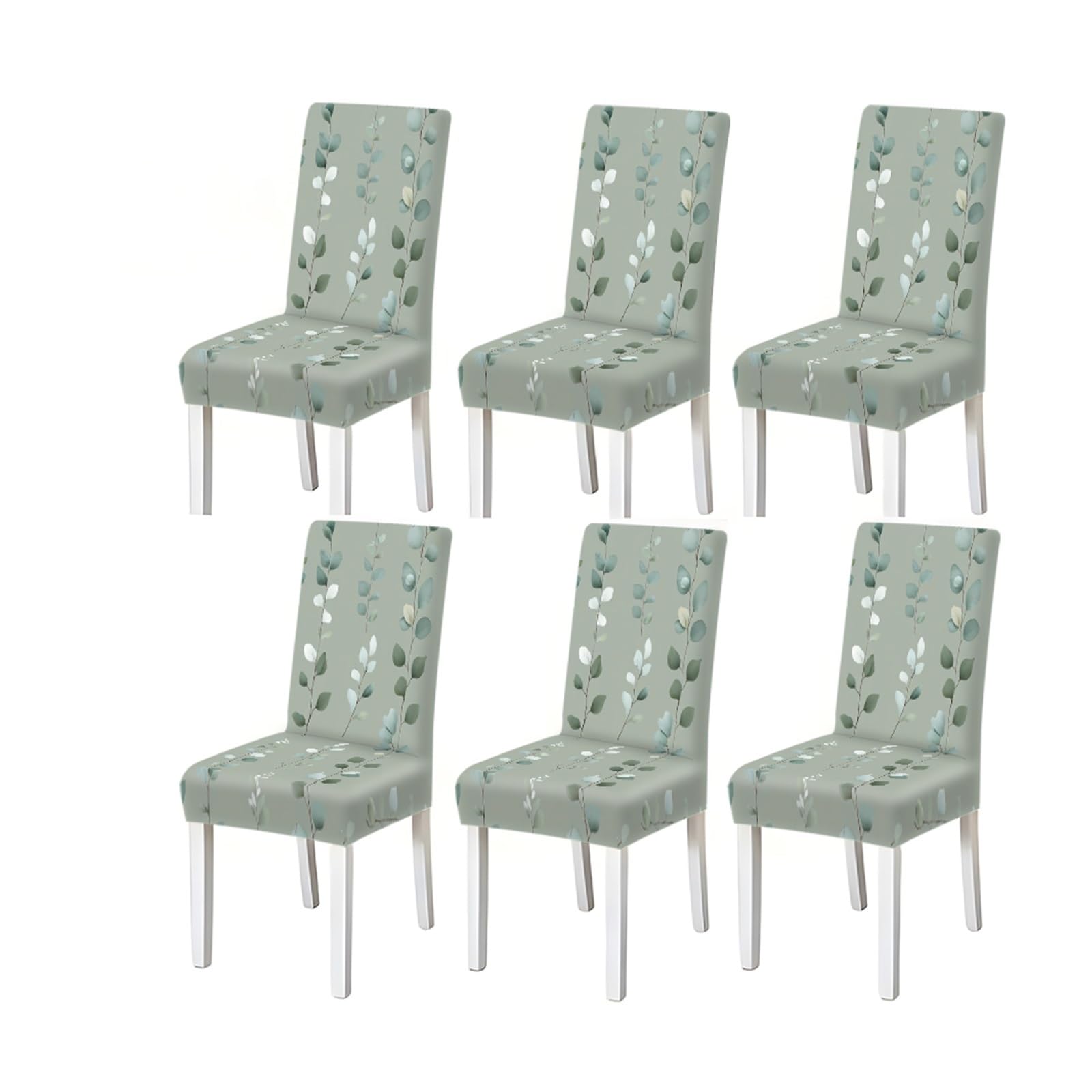 KXUAUV Sage Green Eucalyptus Leaf Botanical Print Stretch Dining Chair Covers, For Home Kitchen Dining Room Party, 2/4/6 PCS Seat Protectors for Restaurant Hotel Party(6PCSChair cover)