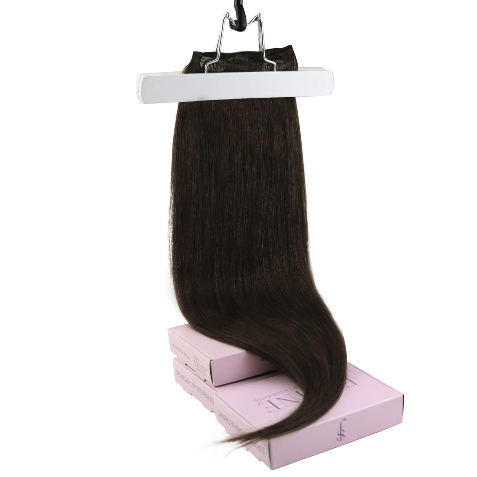 Fshine Extensiones Clip Pelo Natural 14 Pulgadas 35CM 120g Remy Extensiones Marrón Oscuro Extensiones de Cabello Humano 7 Piezas Cabello Clip con Extensiones de Pelo Natural Color 2