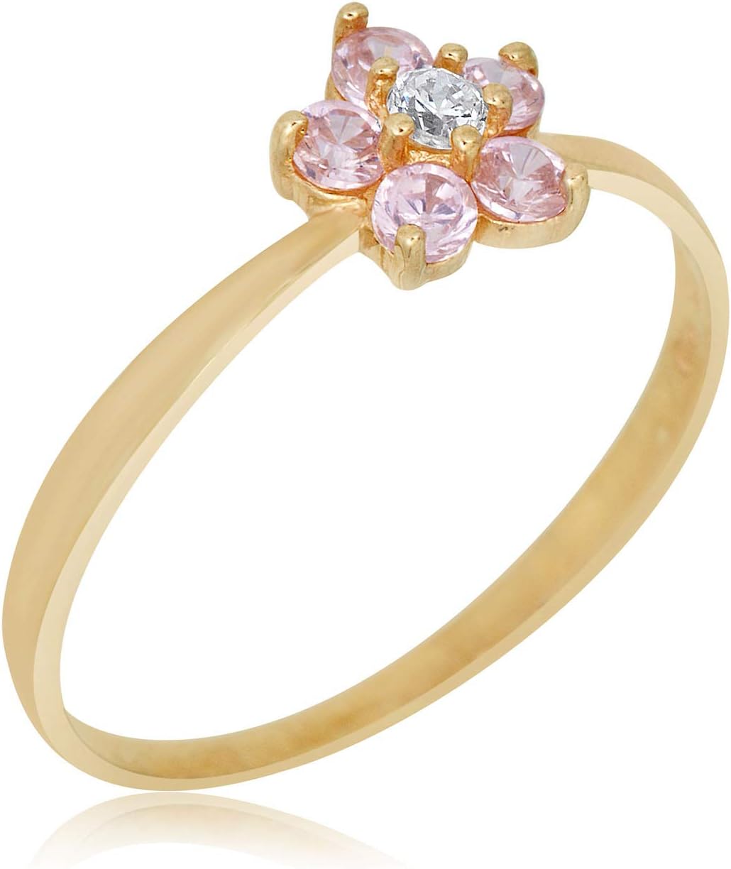 AVORA 10K Yellow Gold 0.18 CTTW Pink Simulated Diamond CZ Flower Ring Size 4.5 - Size 4.5