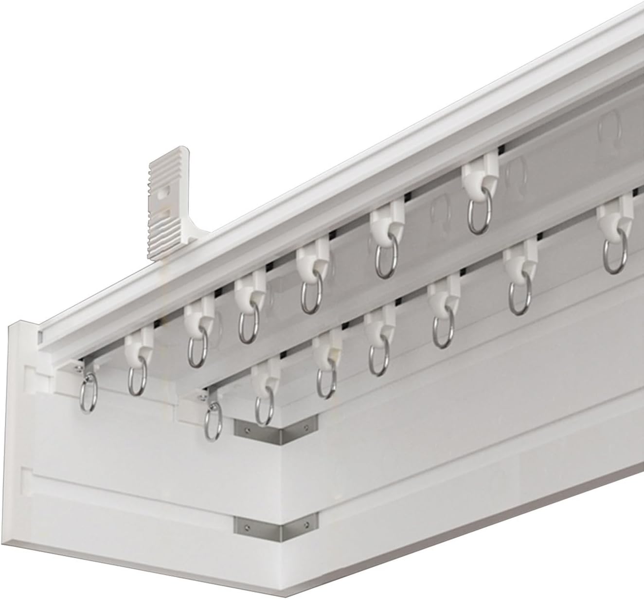 Double Rail White Curtain Pelmet with Valance, Aluminum Track Rod for Living Room/Bedroom/Bay Window, Extra Long Wall-Mount Curtain Box (7.8m/25.6ft)