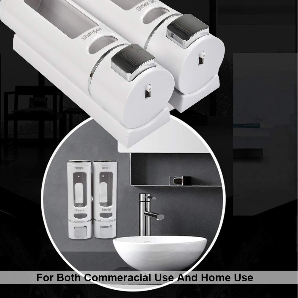 TIMESETL Dispenser Sapone Muro 400ML x 2 a Parete Liquido per Doccia Manuale Doppio e Shampoo, Contenitore Gel Doccia Hotel Bagno Toilette