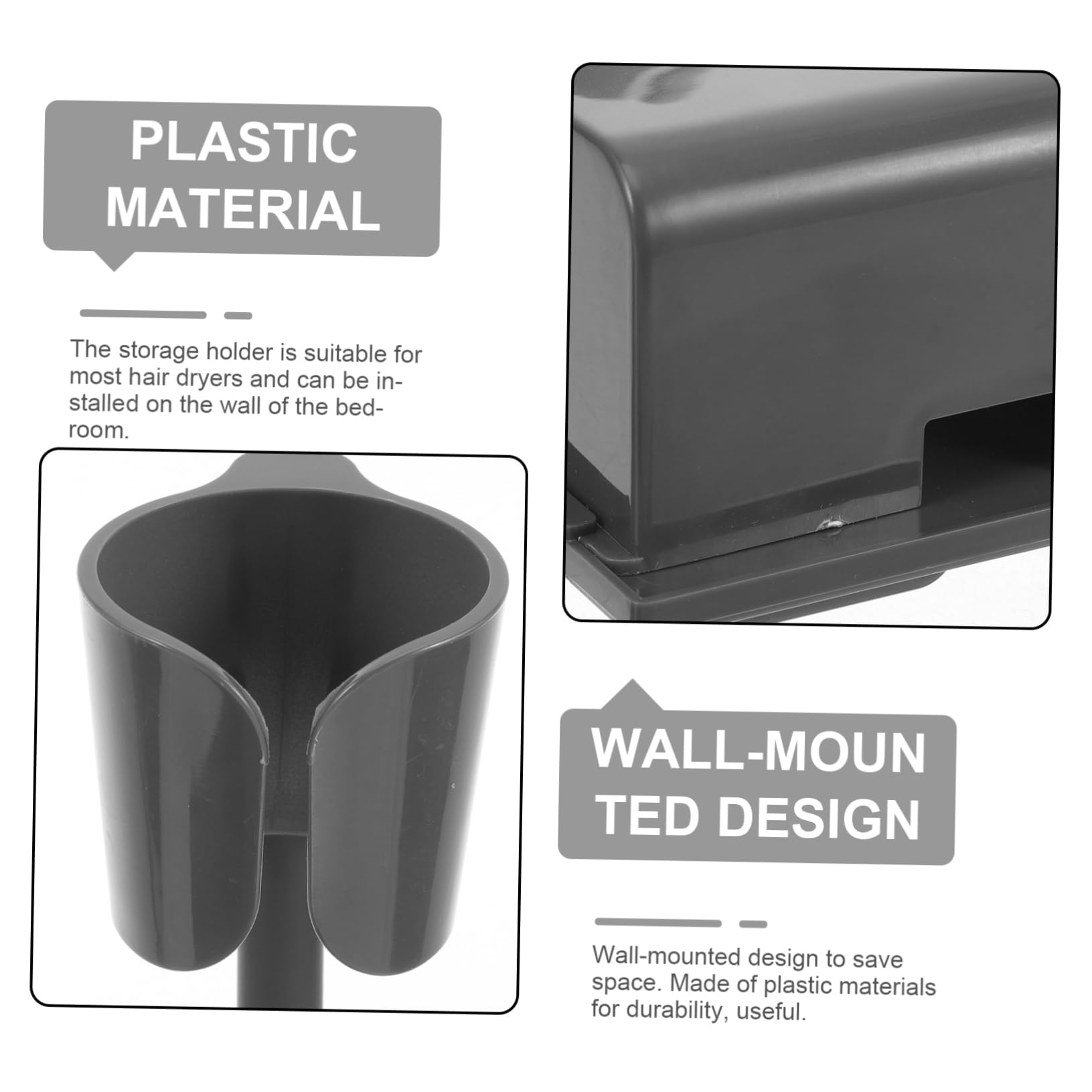 An der Wand montierter, stanzfreier Haartrockner-Halter, selbstklebender | Ständer for Badezimmer, Salon, Heim-Organizer(Black)