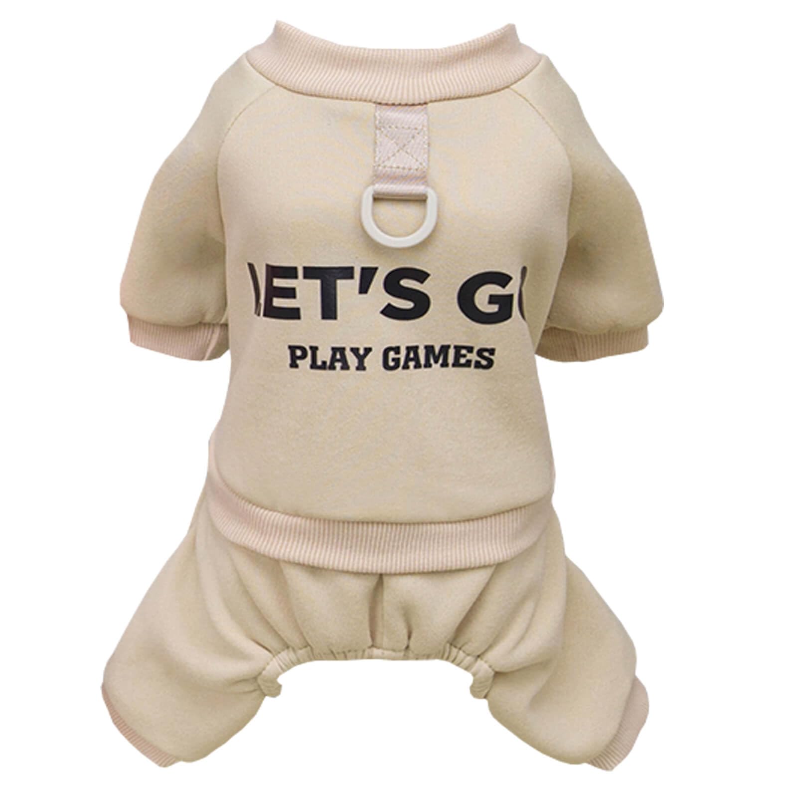 Izefia Dog SweatShirt Hoodies Clothes Apparel Let’s Go 4 Legs Jumpsuit Fleece Hoodless Sweater Winter Warm Cotton Crewneck Hoodie for Small Dog Medium Cat Khaki S — image 1