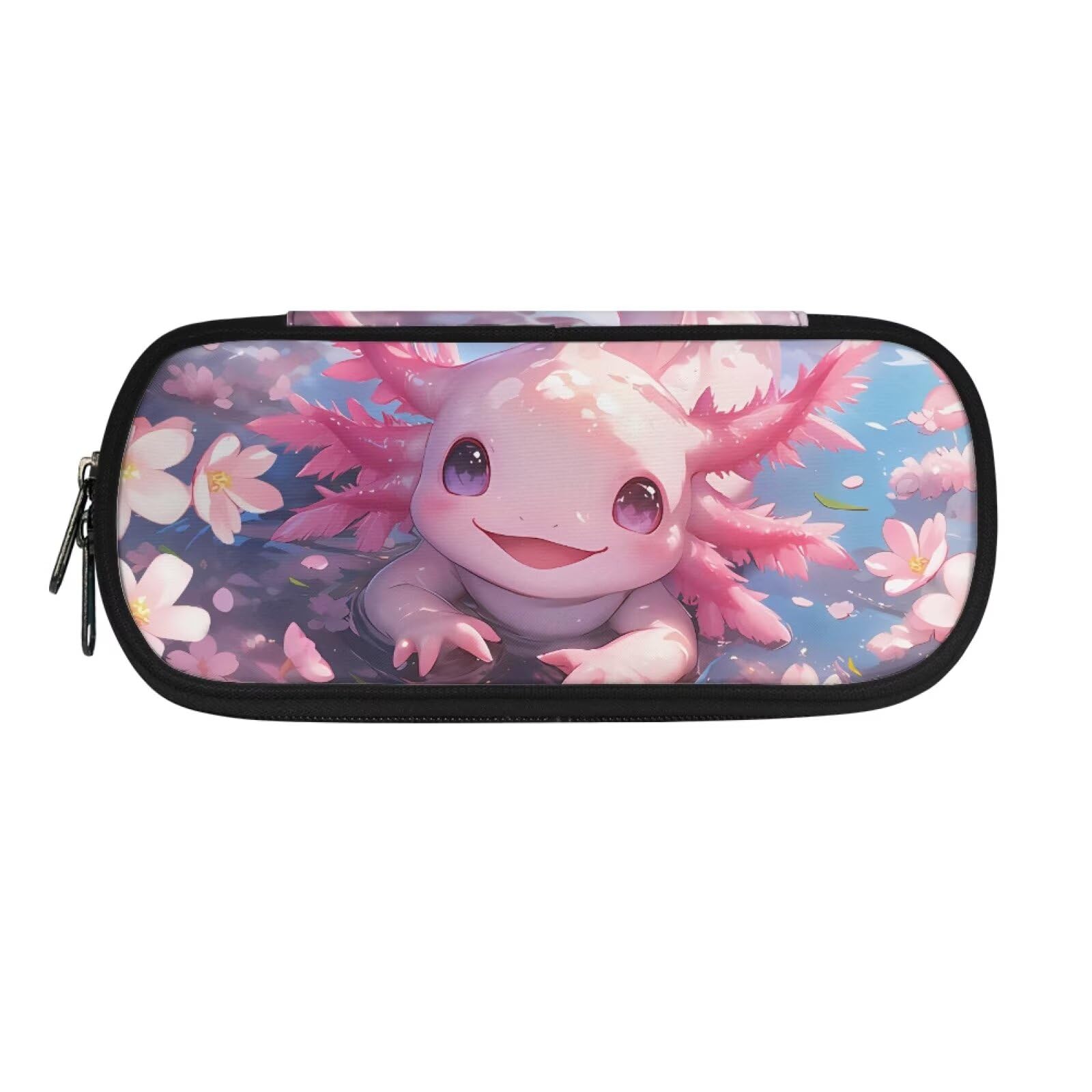 Howilath Cute Axolotl Pencil Cases for School Kids Large Pencil Case with 2 Compartments & Double Zipper Desk Organizer Bag Cherry Blossom Pen Pouch Holder — image 1