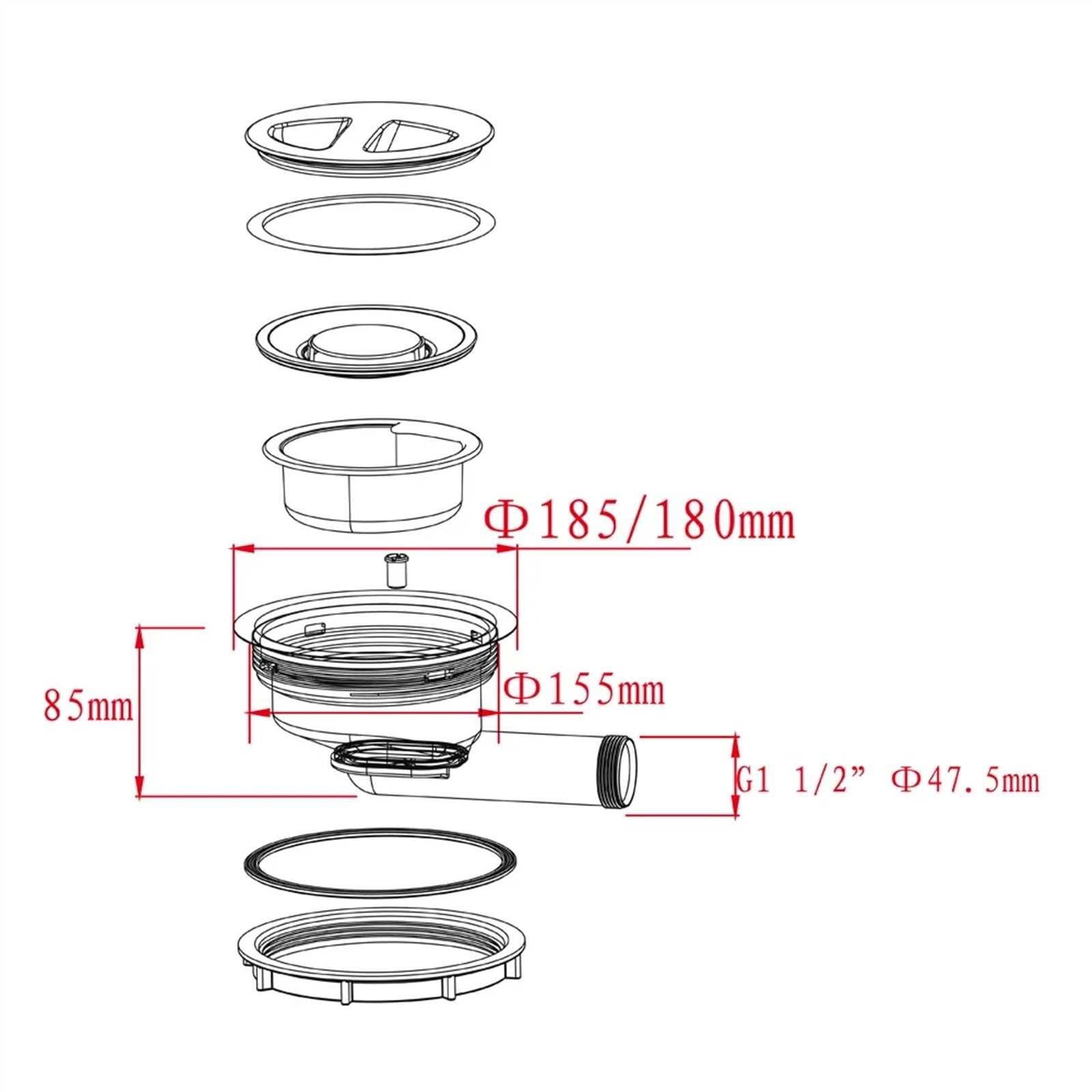 Grande crépine 185MM, Acier Inoxydable SUS304 XP331