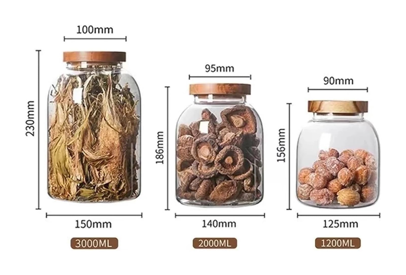 Tarrinas de cristal con tapa, Tarro de Vidrio Transparente con Tapa for Frutas Secas, Nueces, Paquete 2, 1200/2000/3000ml(2000ML)