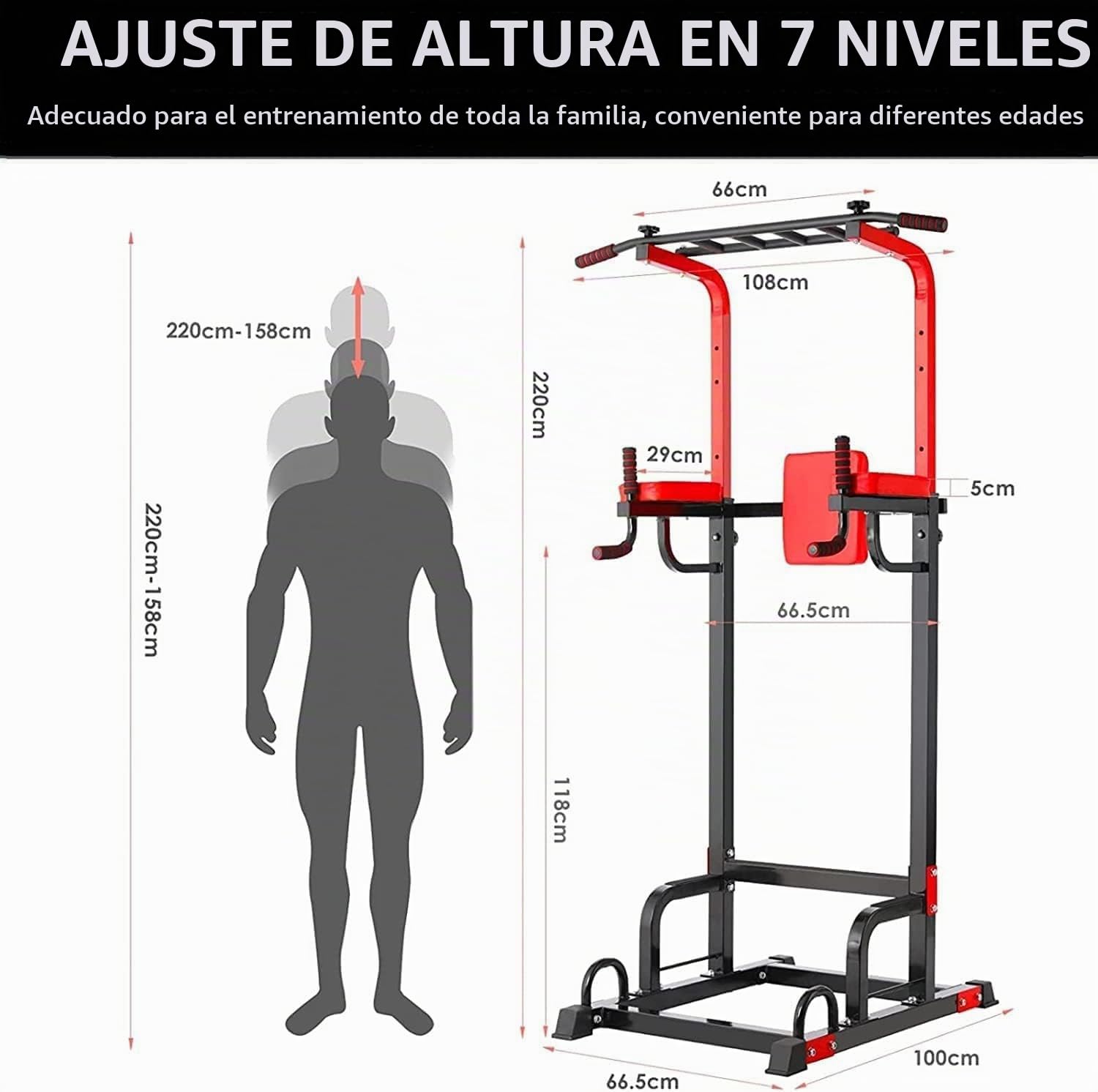 TLGREEN Barra de dominadas multifuncional, entrenamiento de fuerza, fitness en casa, altura ajustable, con agarre para flexiones, entrenamiento de fuerza múltiple, capacidad de carga de hasta 150 kg