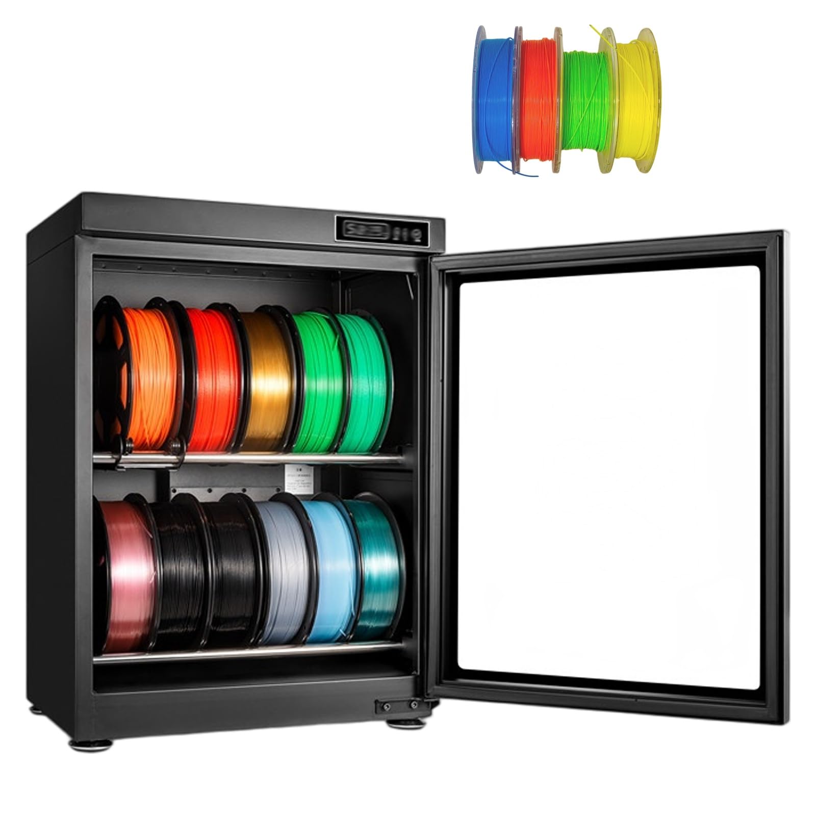 Pojemnik do przechowywania filamentu do drukarki 3D, osuszacz powietrza z kontrolą wilgotności 15%-60%, półki 2/3-poziomowe do PLA, ABS, TPU, PA, PETG, szafka zapobiegająca wilgoci