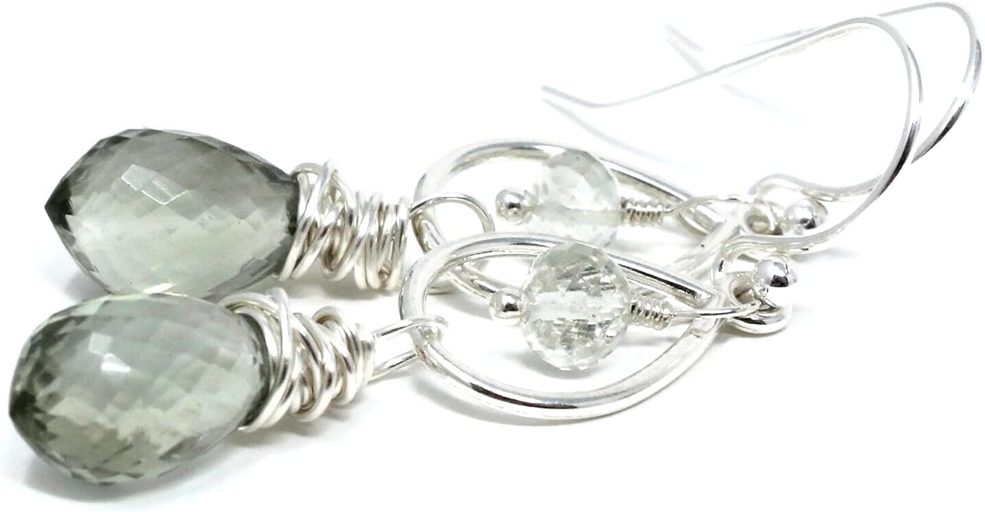 Green Amethyst Earrings Sterling Silver Wrapped Gemstones - Image 3