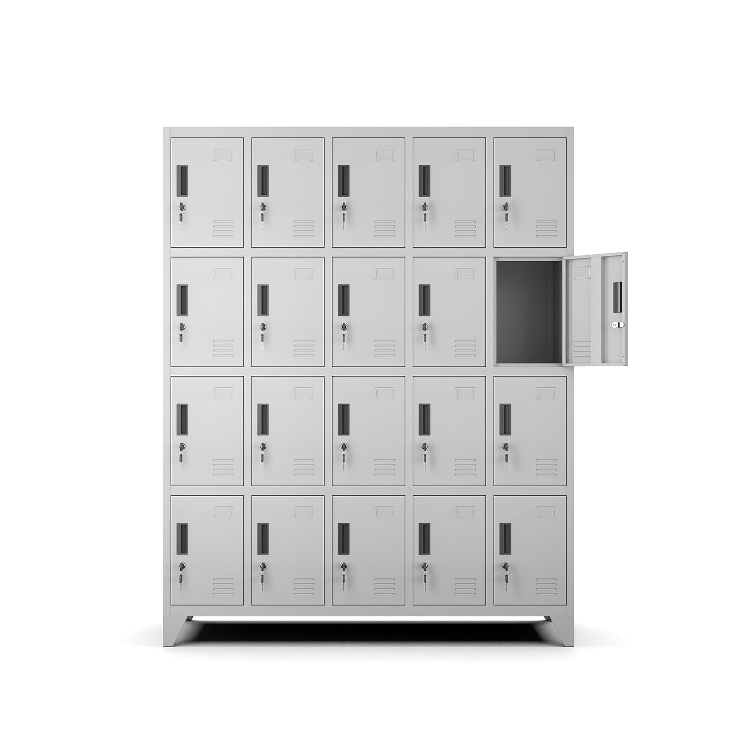 Muralo Schließfachschrank mit 20 Fächern, Metall, Abschließbar - Grau | Umkleideschrank 172x136x45 cm, Sicherheitszylinderschloss, Lüftungsschlitze, Etikettenhalterung - für Schule, Fitnessstudio
