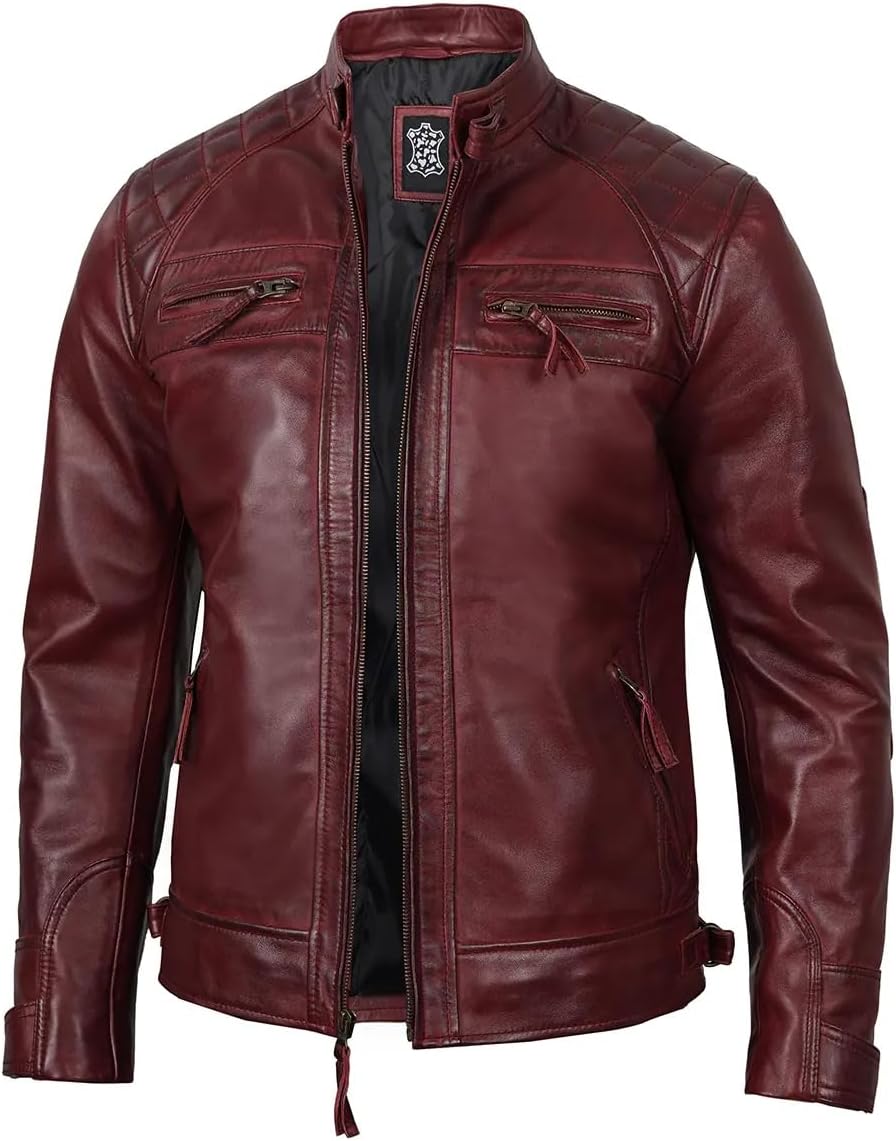 JACKETHUB Men's Genuine Lambskin Leather Biker Jacket | Premium Vintage Café Racer Motorcycle Jacket | Motorcycle Jacket