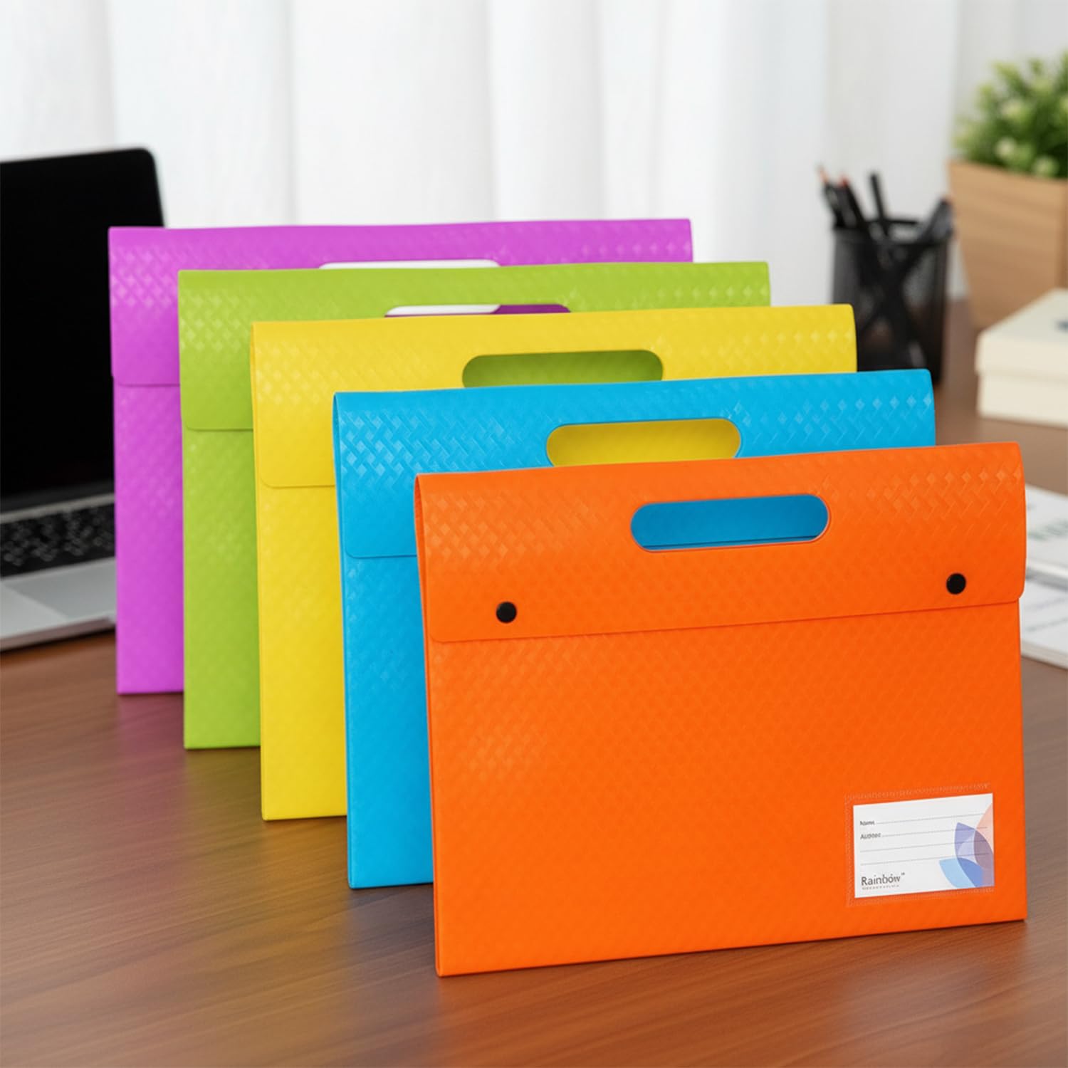 Shuban Expandable Plastic Document Folder with Handle | A4 Size File Organizer with Button Closure | Waterproof Carry Folder for Office, School & Travel (5Pcs)(Multi-Color) 4