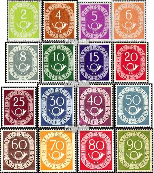 Sellos Prophila RFA 123-138 completa con charnela 1951 Corneta de Posta Alemania