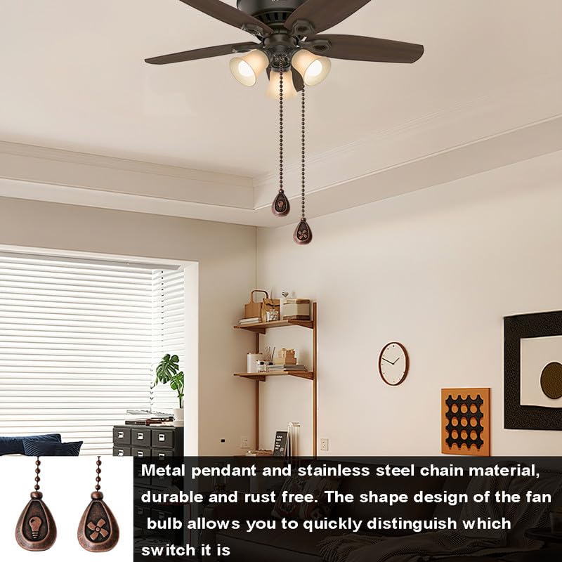 Image of Ceiling Fan Chain Pulls Decorative Ornaments 12 Inches Red Copper Color Pendant Pull Chain Fan Pulls Extension for Ceiling Light Lamp Fan Chain 2 Pcs (Red Bronze Pull Chain)