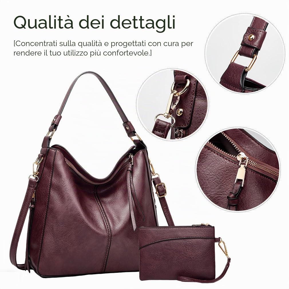 Borse Donna Set 2 Pezzi PU Pelle Borsa Tracolla Elegante Borsetta Donna con Portafoglio Borsa a Spalla per Università,Lavoro,Viaggio