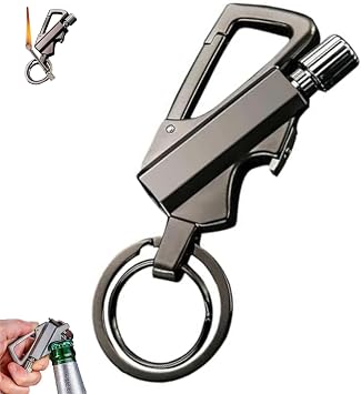 Keychain Lighter with Eternal Match, Windproof & Waterproof, Reusable Portable Butane-Free Multitool, Includes Bottle Opener, for Camping, Hiking, Outdoor Survival, Gift Box Included Black