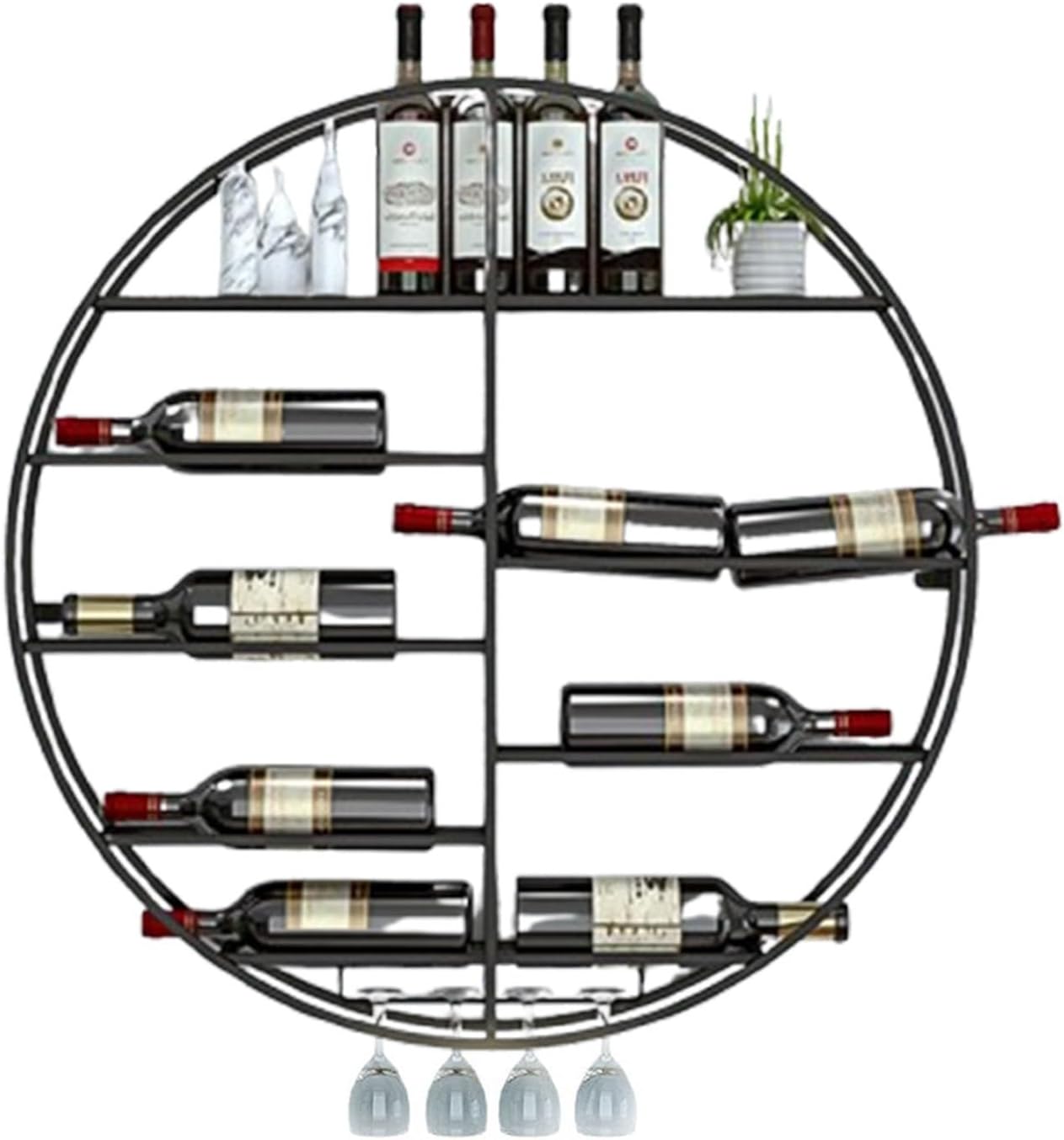 Metal Wall Mounted Wine Rack with Stemware Display Shelf Freestanding Storage nizer for Dining Room Kitchen Living Room Modern Black Design (80 * 11 * 80cm)