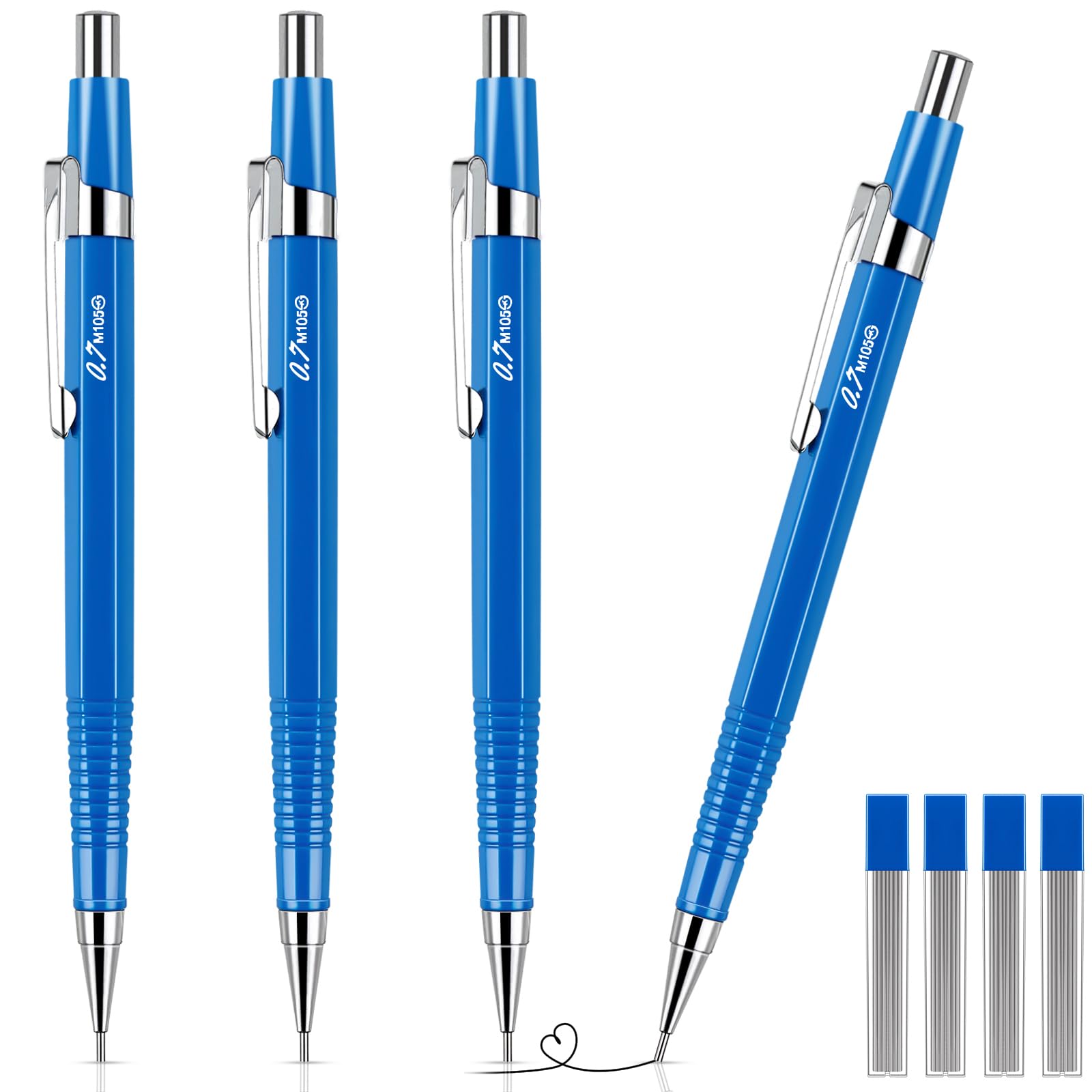 Outus 4 Pack Metal Mechanical Pencil Set with Non-Slip Grip Includes 4 Retractable Pencils & Refills for Drafting, Sketching & Illustration(0.7 mm,