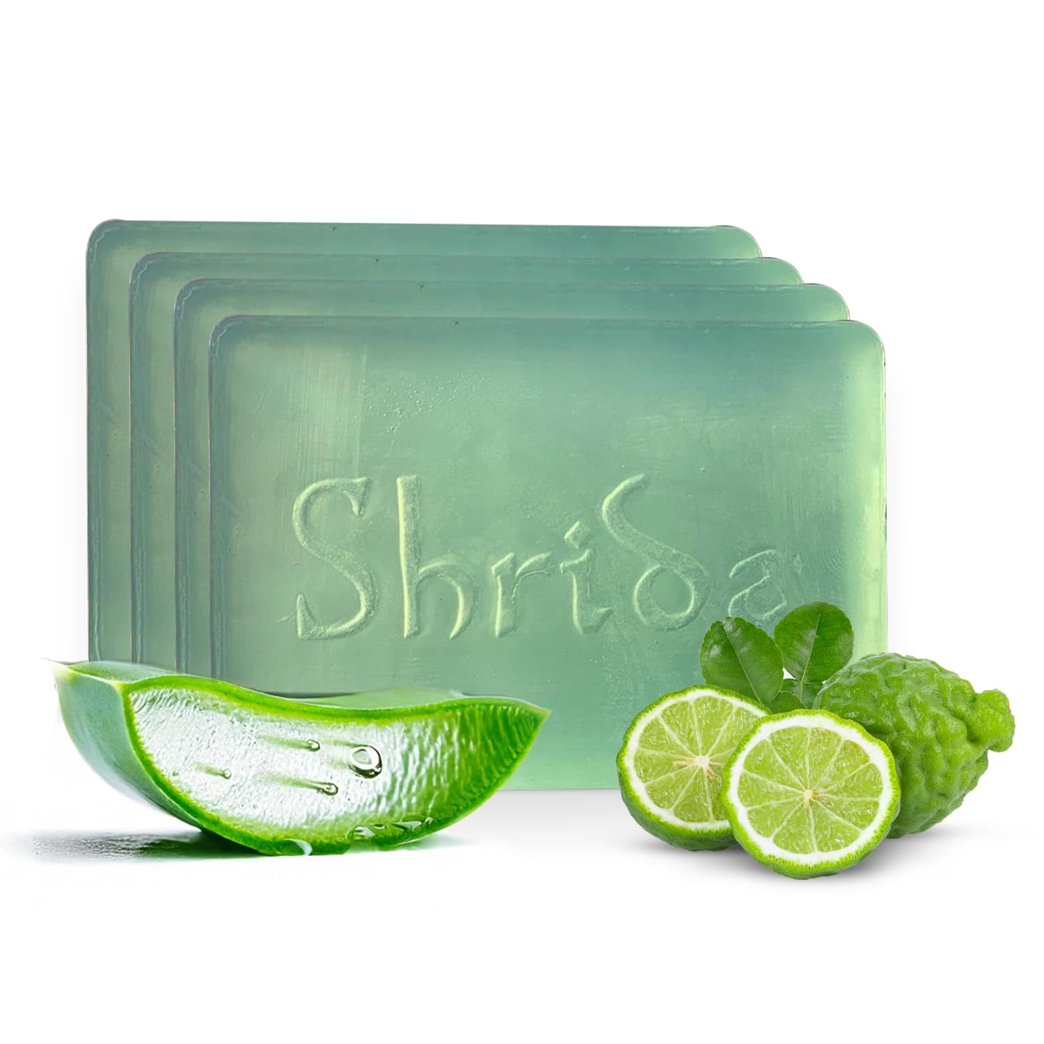 Shrida Naturals Bergamot Essential Oil Soap with Aloe Vera | Handmade Organic Herbal Soap for Glowing & Soft Skin | Moisturizing, Sulfate-Free, Paraben-Free, Vega | Pack of 4 (125g Each)