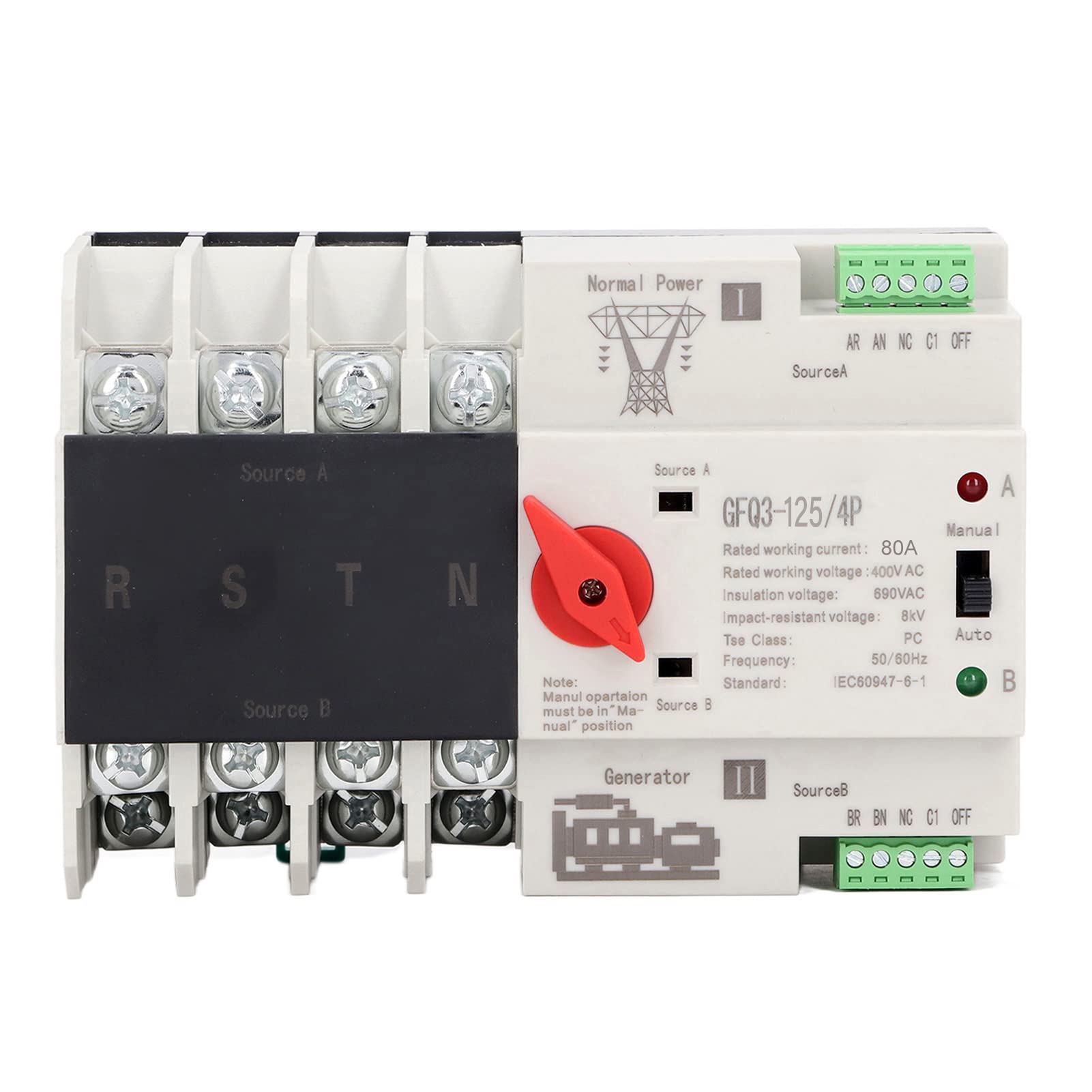 Automatische Omschakelaar Dual Power Mini Generator 4P 125A CB Niveau Overdrachtschakelaar Met Indicator Ac400v Generator Parts7744
