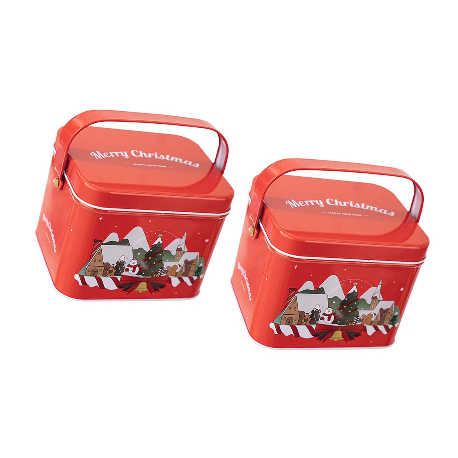 Buxuaaaa 2pcs Christmas Treat Container with Carry Handle Handheld Tinplate Sweets Tins Practical Candies Storage Organizers Family Gathering Candy Box