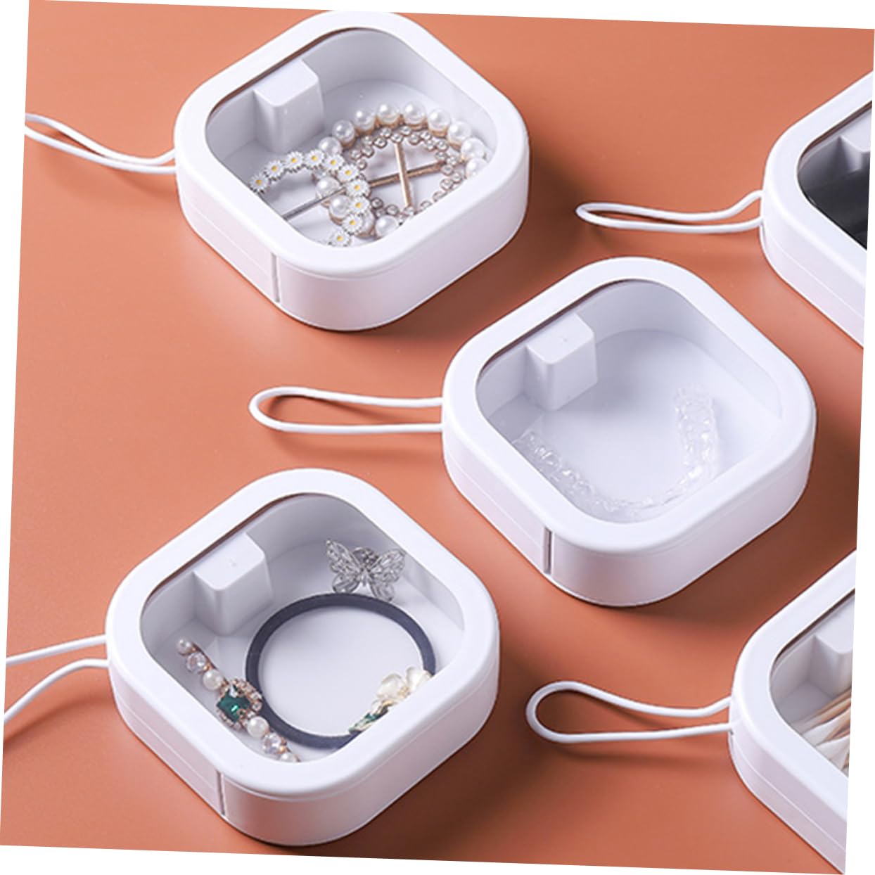 LIFKOME 4 Stück Aufbewahrungsbox für Haaraccessoires aus Abs und Tpe Weiß Tragbar und Leicht zu Reinigen für Haargummis und Haarschmuck