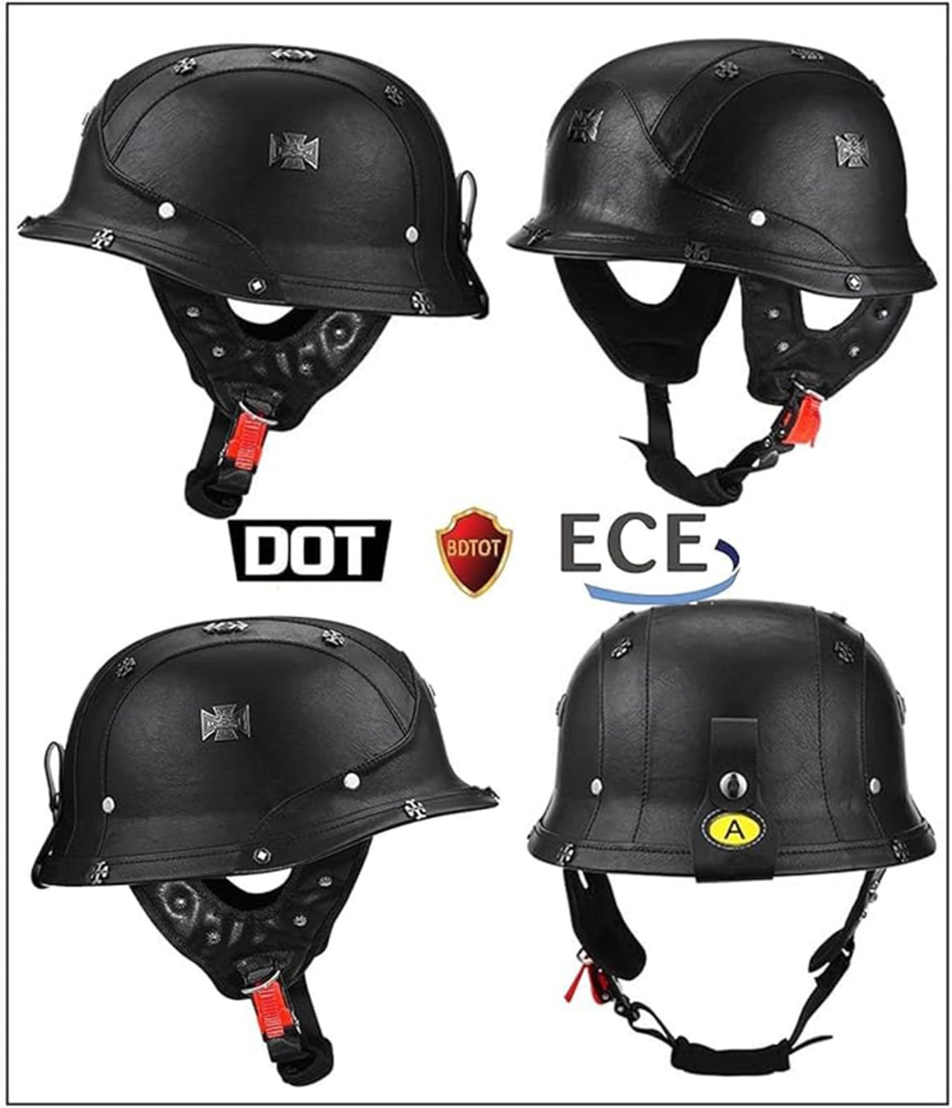 Retrò Elmetto Tedesco Pelle Caschi Cromwell Motociclista Casco ECEDOT Omologato Mezzo Moto Caschi Demi-Jet Con Fibbia Sgancio Rapido Casco A Scodella Universale Uomo Donna