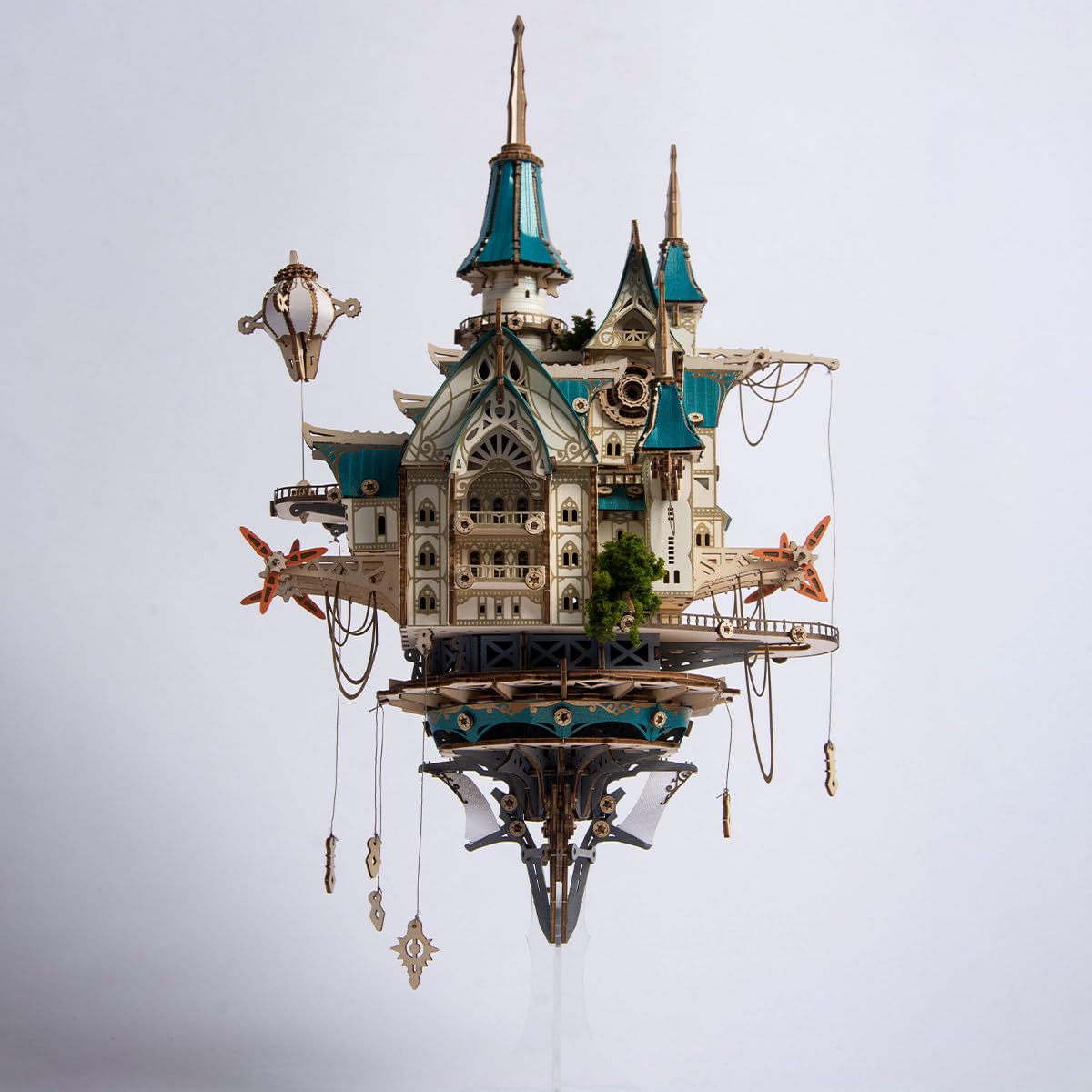 Zestaw do budowy drewna 3D "Fantasy Steam Sky Castle" (863 części/niebieski) wykwintnie wykonana złożona trójwymiarowa struktura, tajemniczy obiekt artystyczny inspirowany bajkami