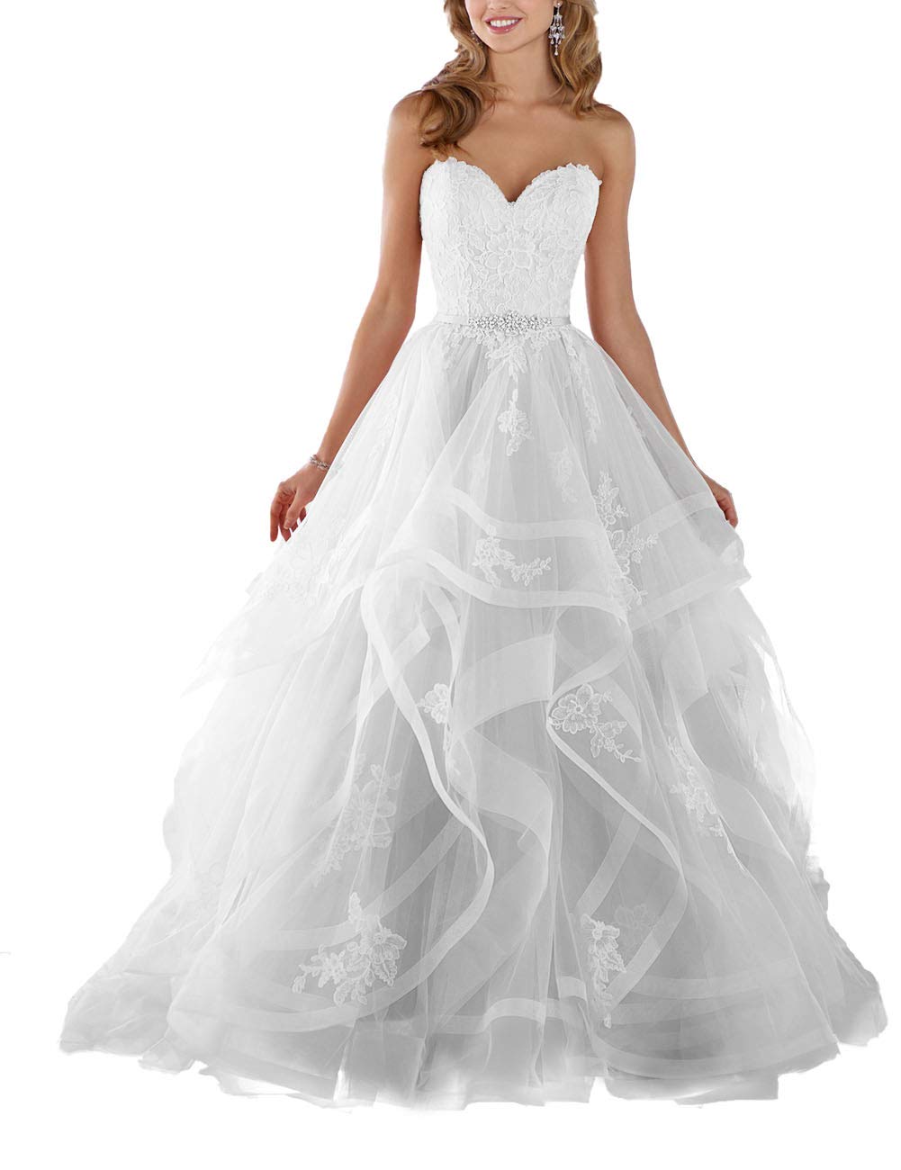 un Vestido de Noche sin Tirantes en la Palabra A, un Dulce Corazón con Tirantes en Los Hombros, Blanco, 44