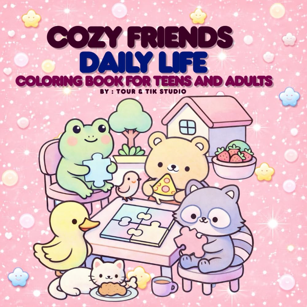 Cozy Friends Daily Life Coloring Book: Cute Animal Friends Enjoying Cozy Everyday Moments Relaxing Coloring Book for Teens & Adults