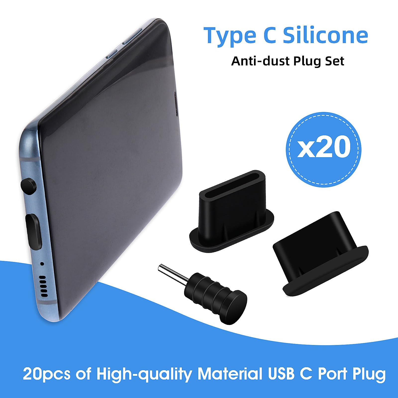 3 Confezioni Tappi Antipolvere Per Porta USB-C E Jack Auricolare 3.5mm - Gomma Nera Plastica, Protezione Per Smartphone E Tablet